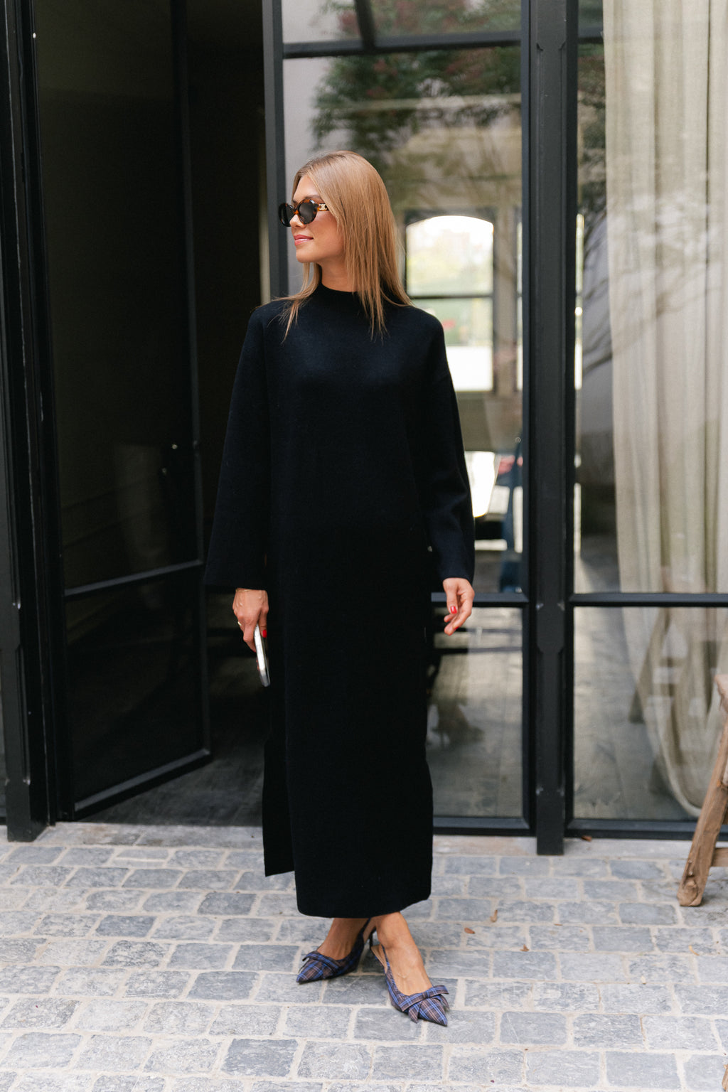 YASElma LS long knit dress black