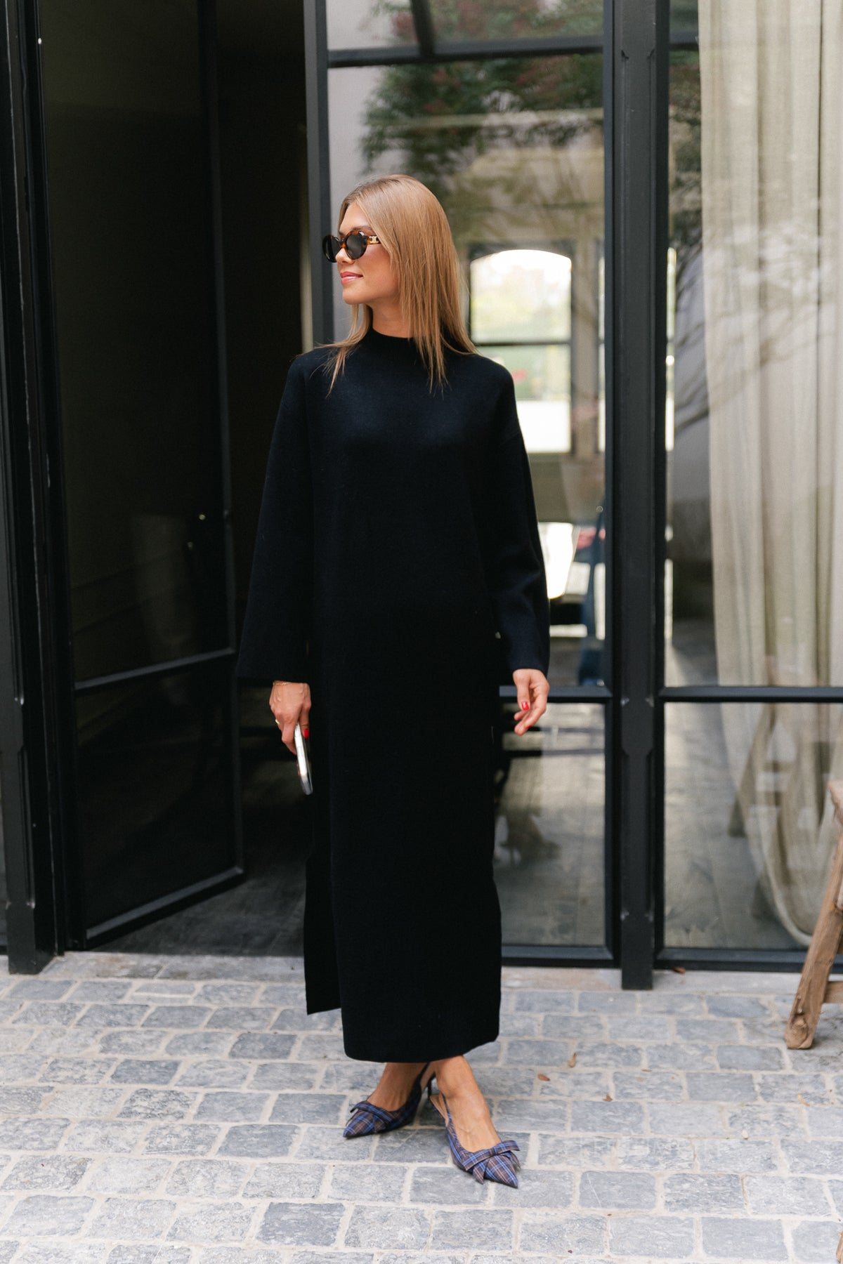 YASElma LS long knit dress black