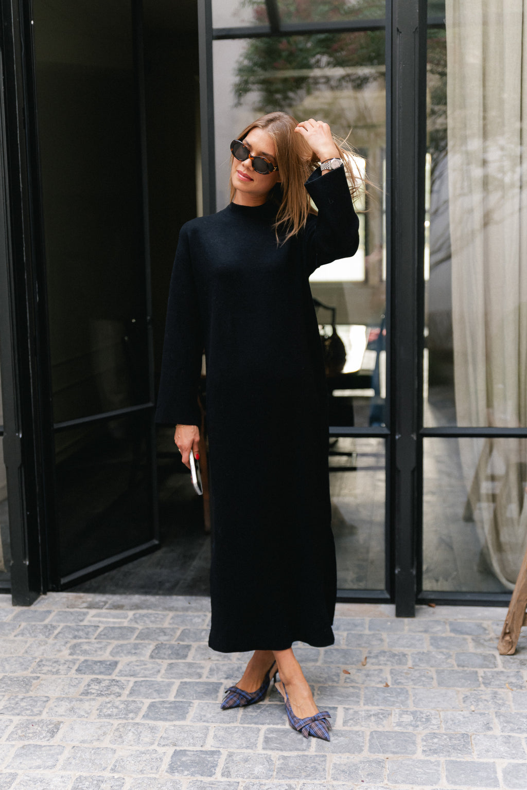 YASElma LS long knit dress black