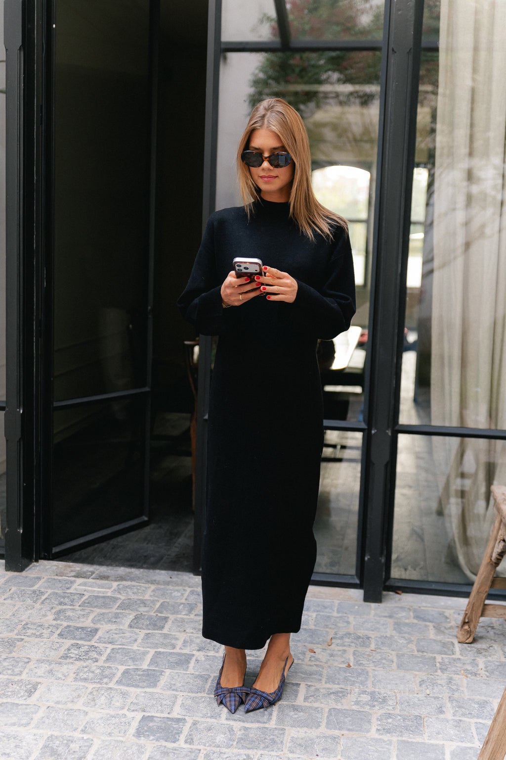 YASElma LS long knit dress black