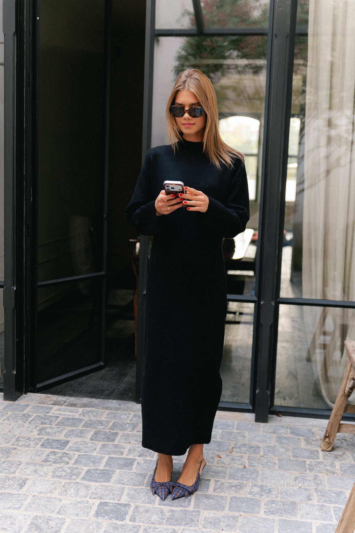 YASElma LS long knit dress black