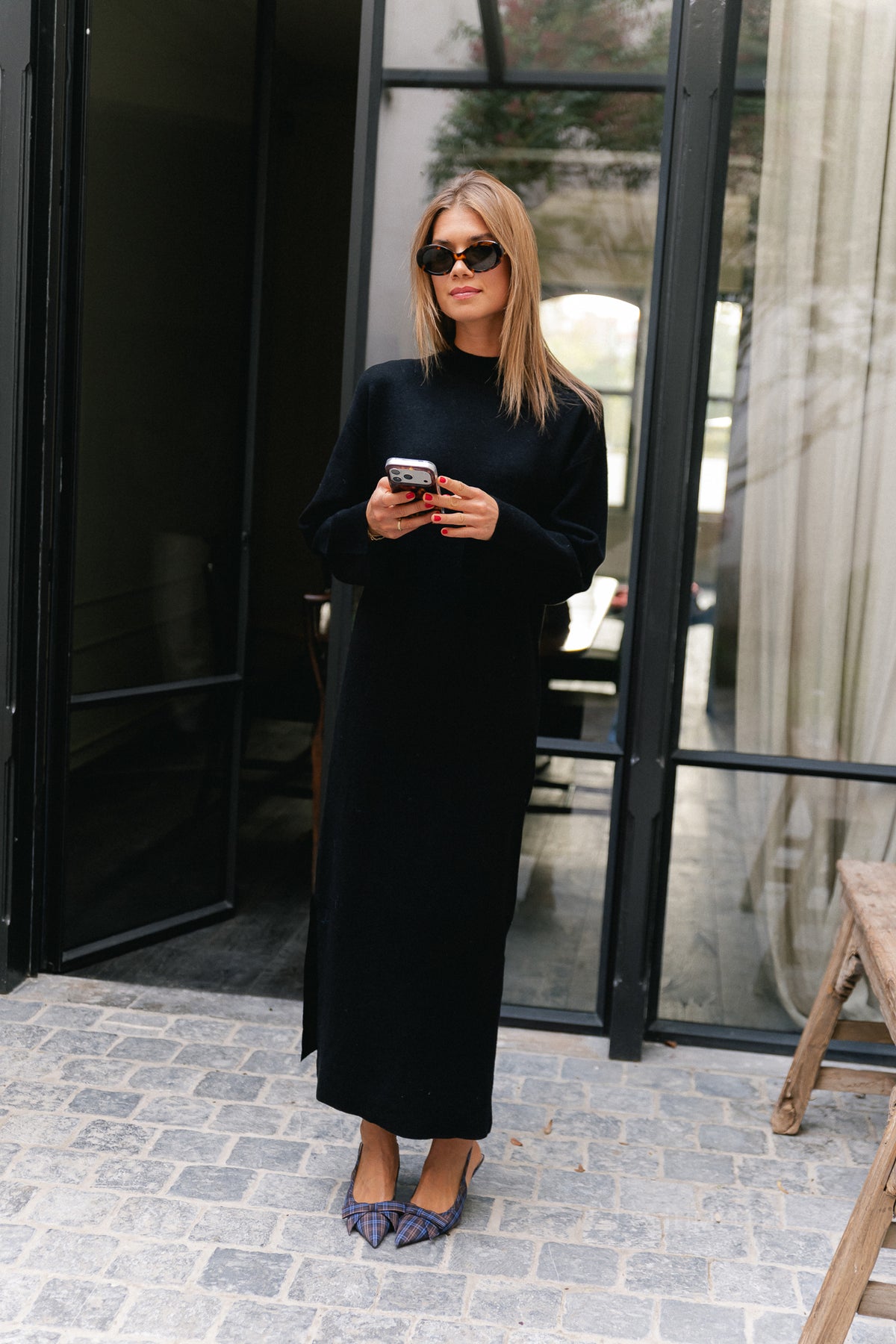 YASElma LS long knit dress black