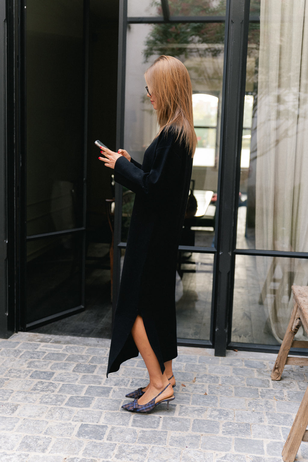 YASElma LS long knit dress black