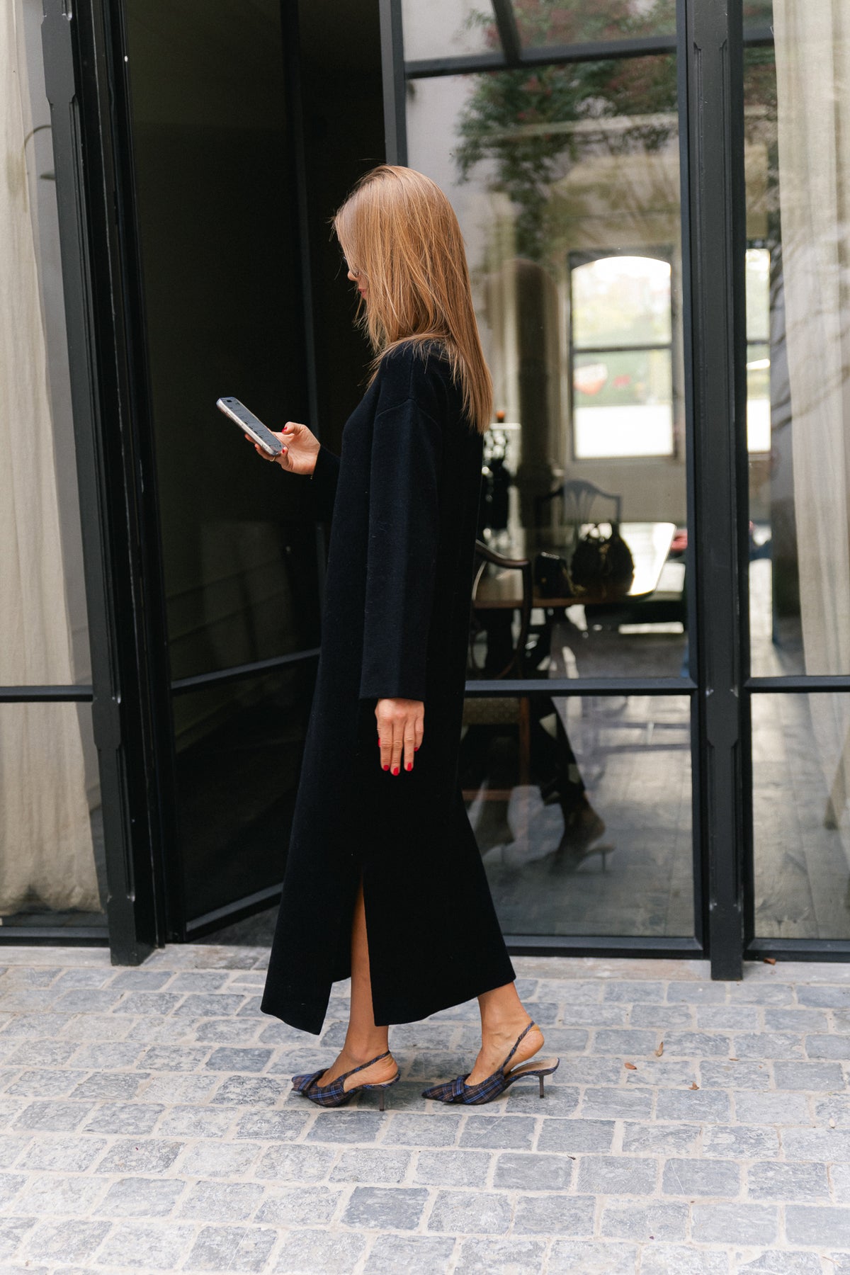 YASElma LS long knit dress black