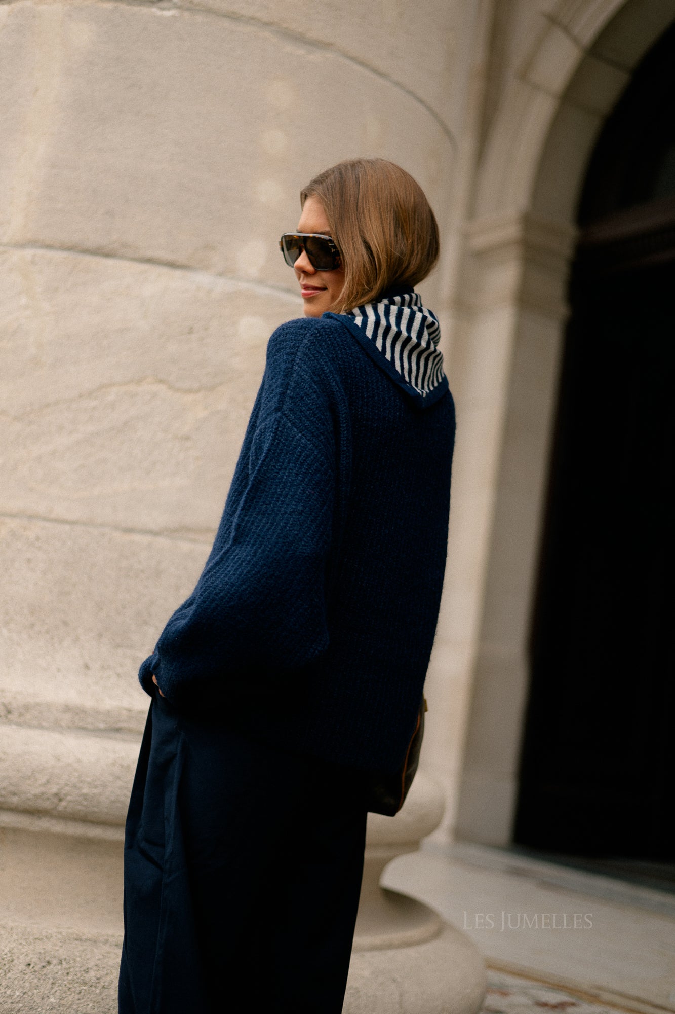 Esmee striped scarf navy blue/grey