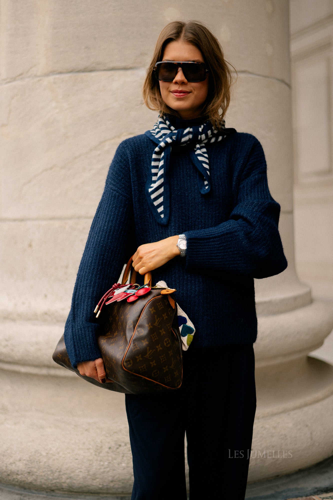 Esmee striped scarf navy blue/grey