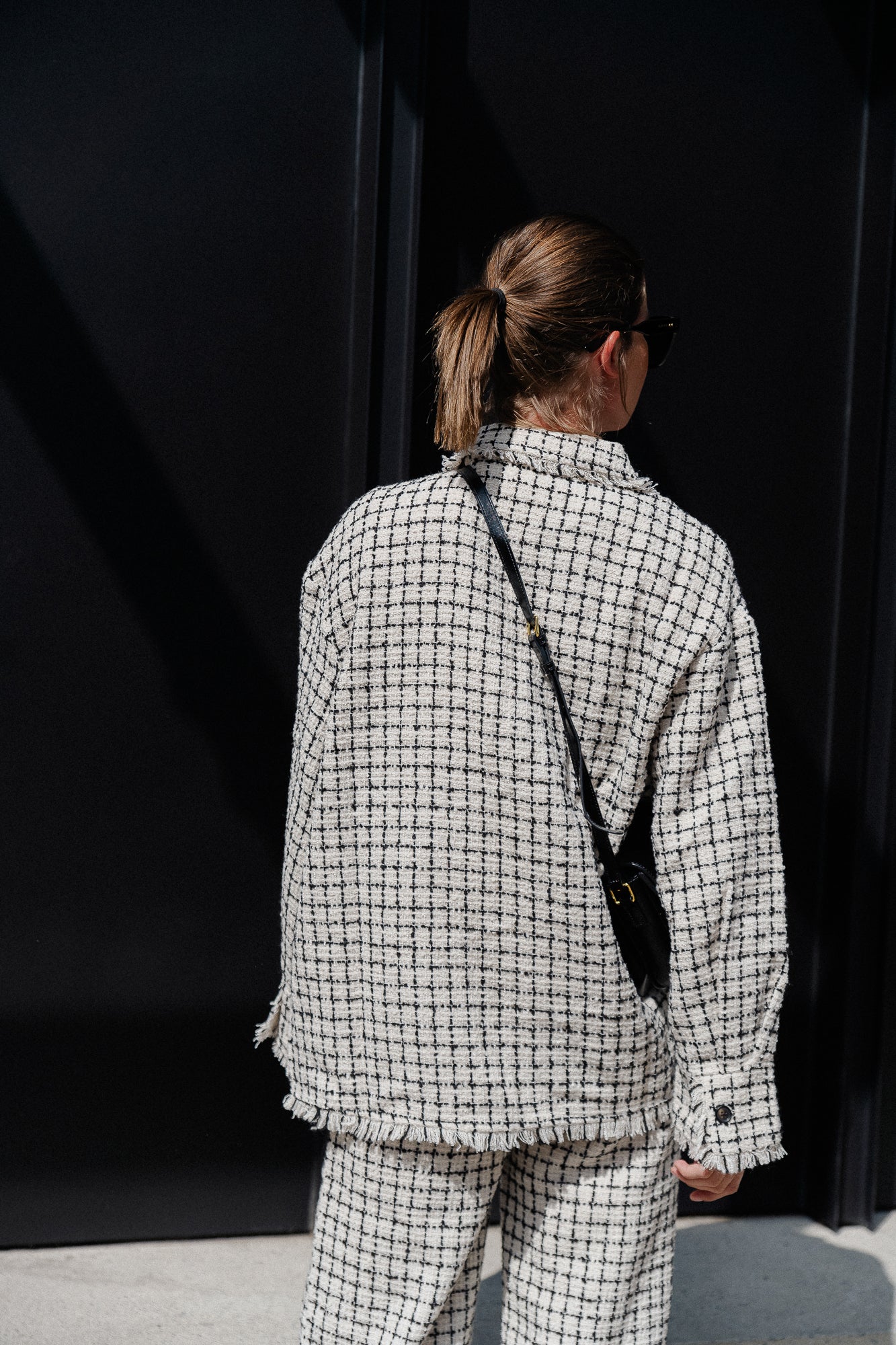 Veste oversize en tweed à carreaux noir/blanc