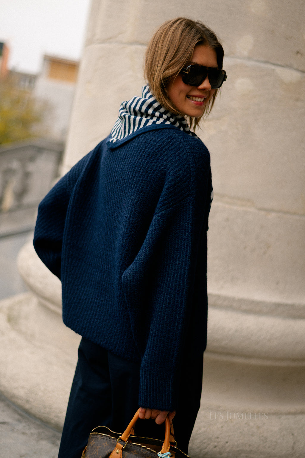Esmee striped scarf navy blue/grey