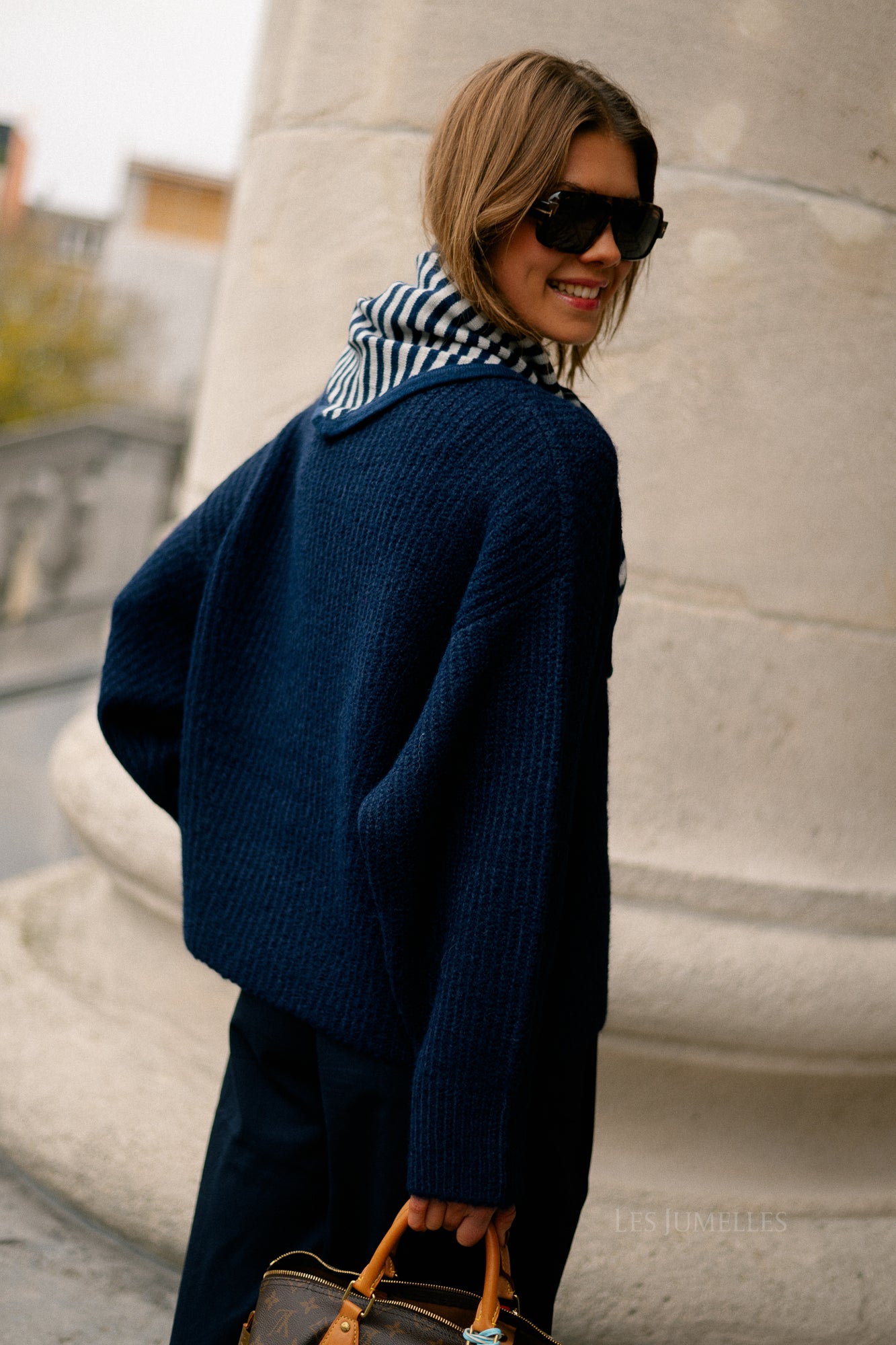 Esmee striped scarf navy blue/grey