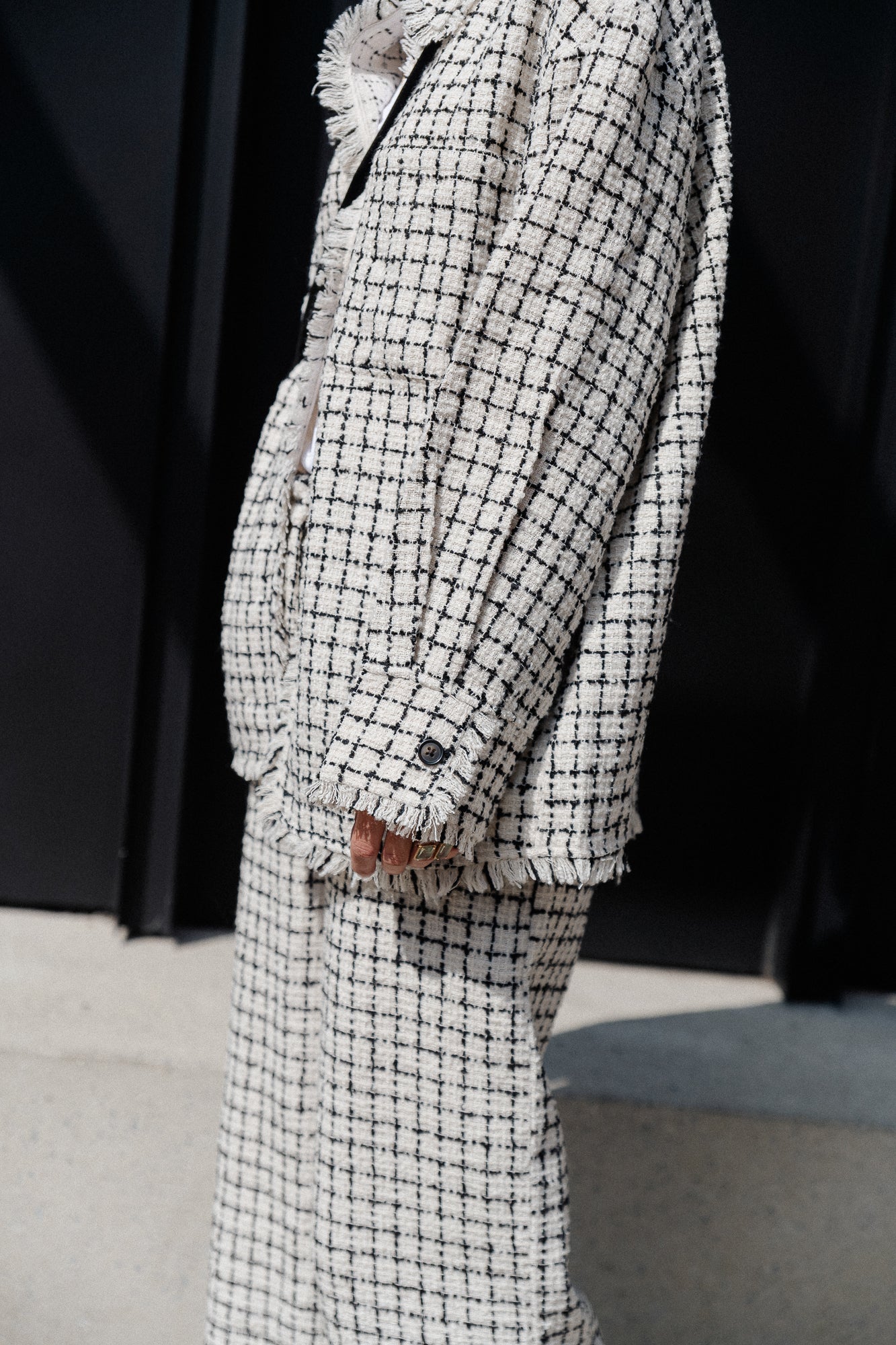 Veste oversize en tweed à carreaux noir/blanc