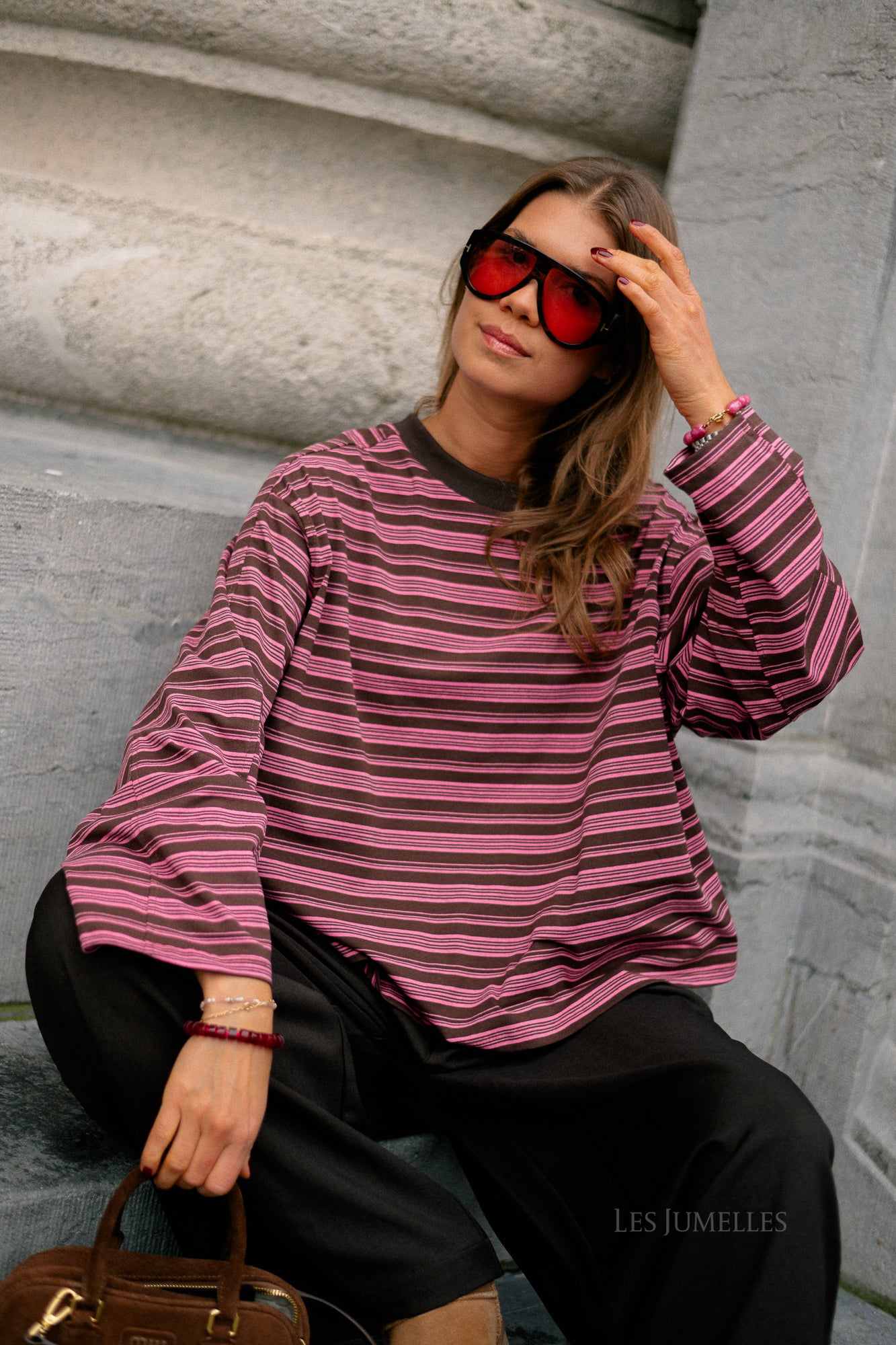 Estelle striped T-shirt brown/pink