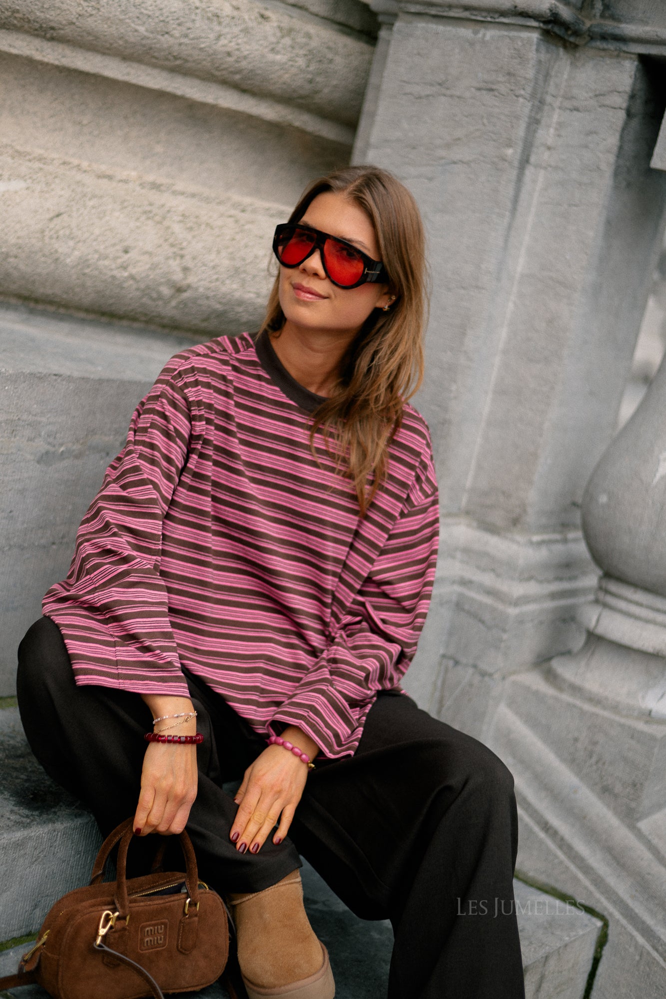 Estelle striped T-shirt brown/pink