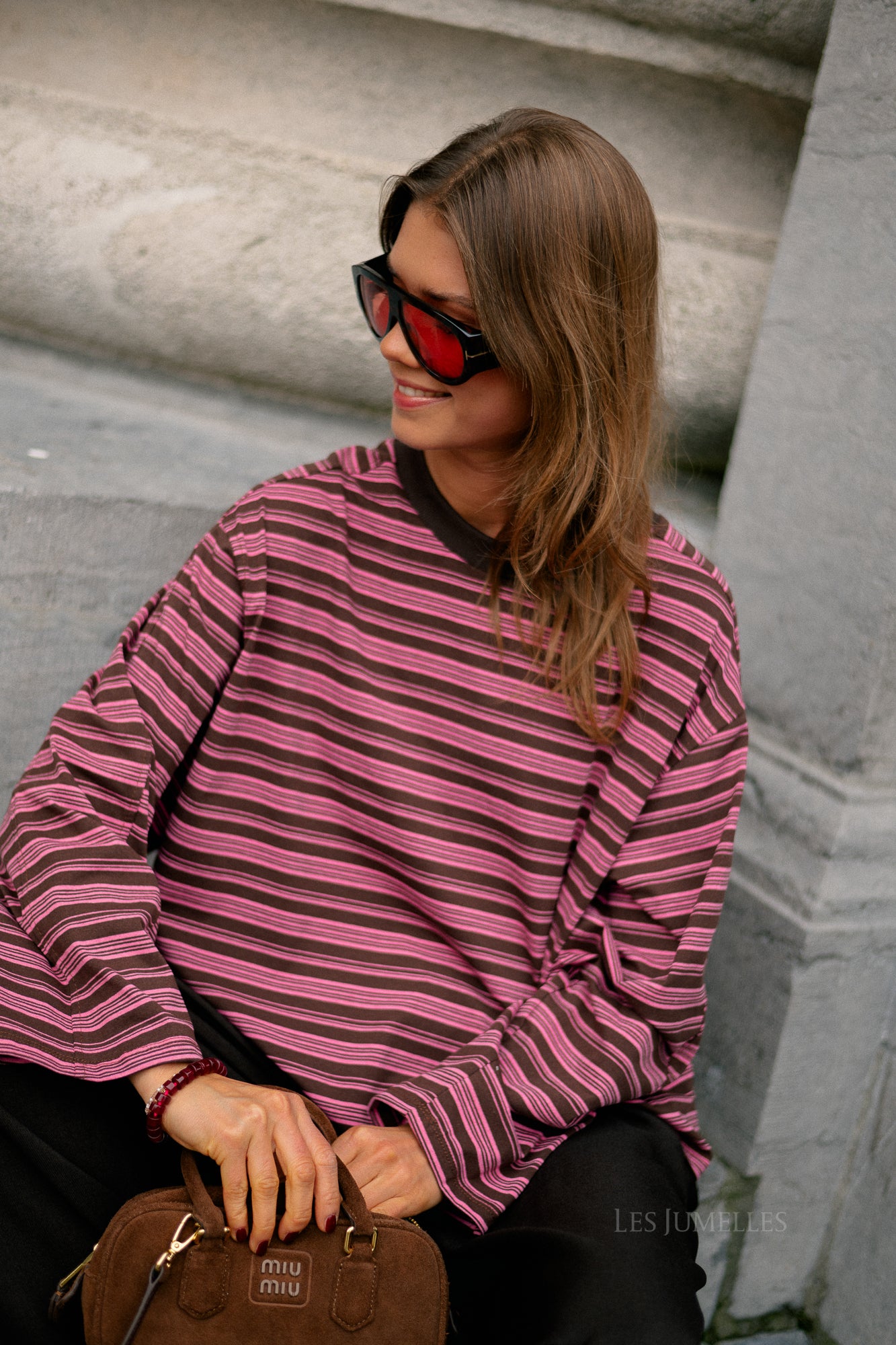 Estelle striped T-shirt brown/pink