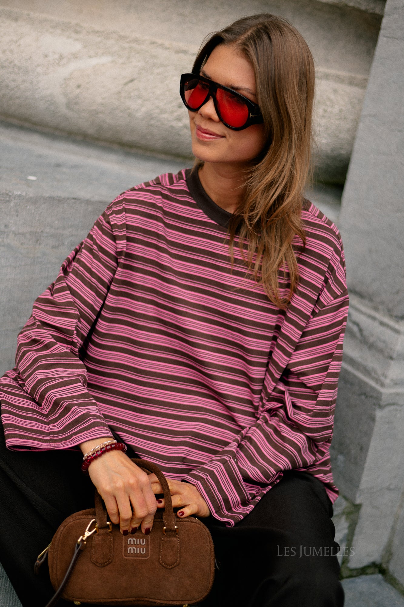 Estelle striped T-shirt brown/pink