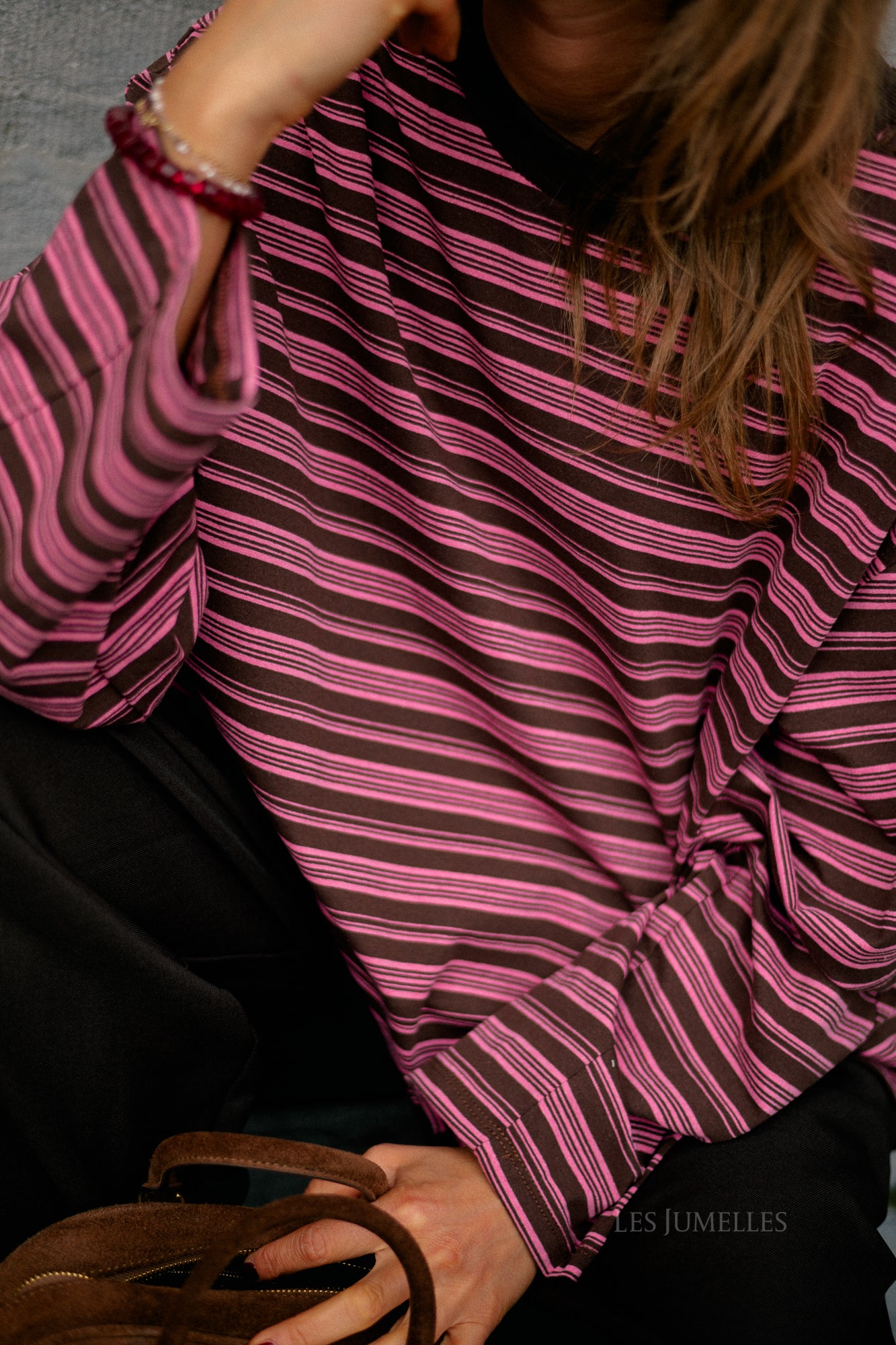 Estelle striped T-shirt brown/pink