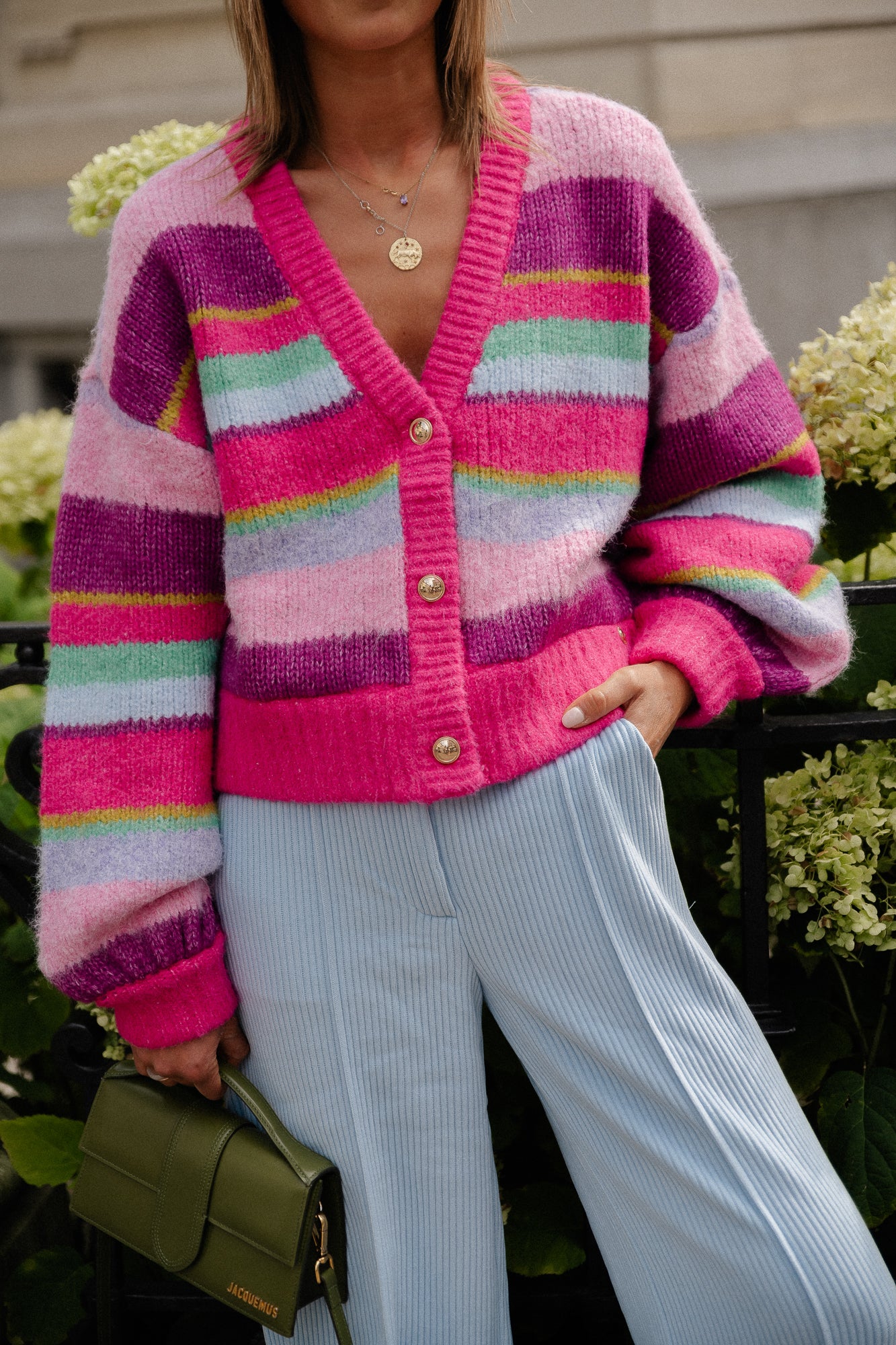 Noor striped cardigan pink