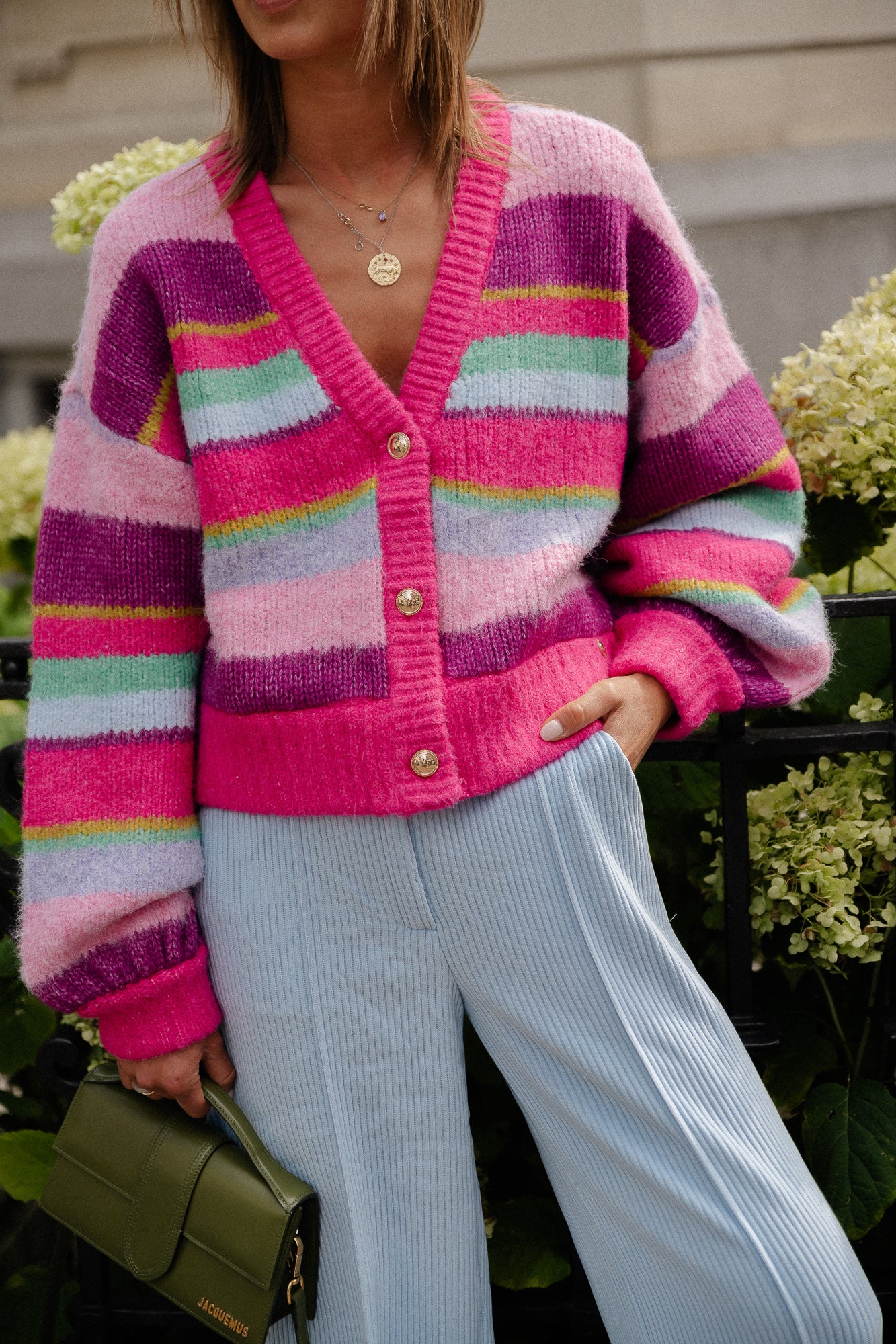 Noor striped cardigan pink