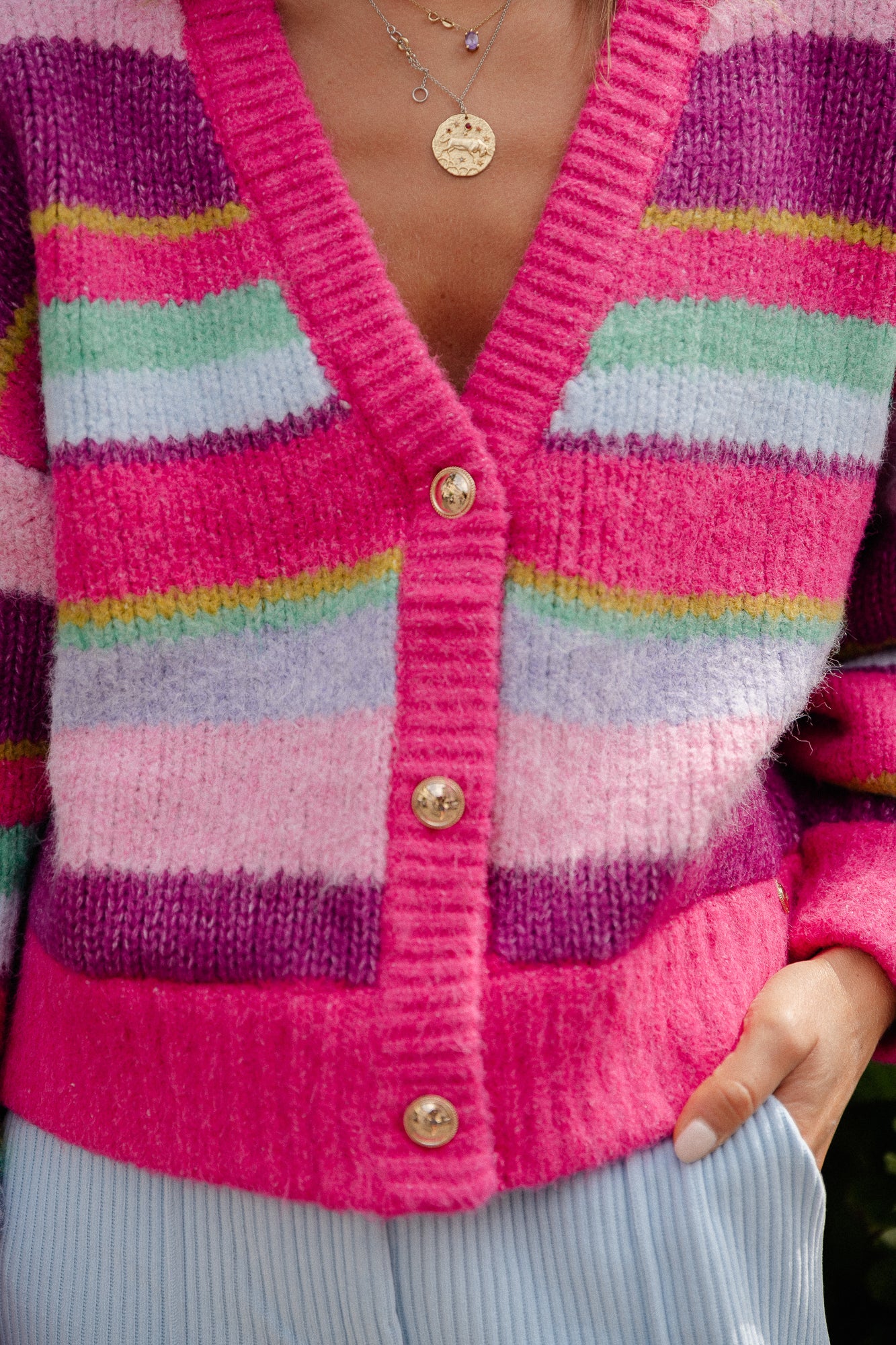 Noor striped cardigan pink