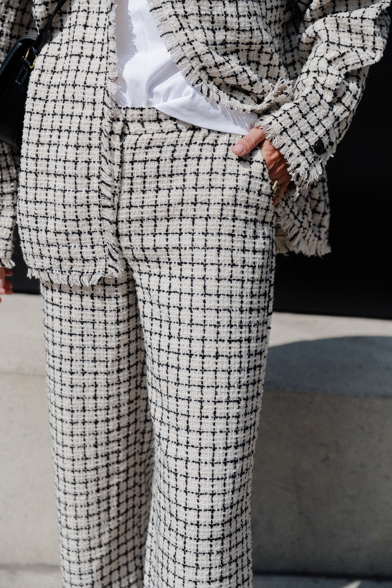 Pantalon Nalani en tweed noir et blanc