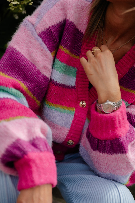 Les Jumelles Noor gestreept vestje roze