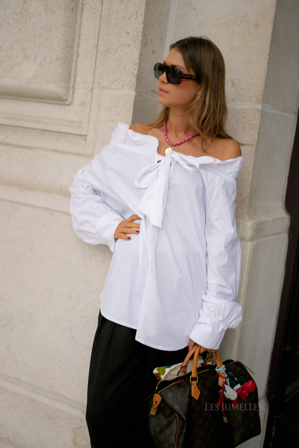 Poppy bow tie blouse white