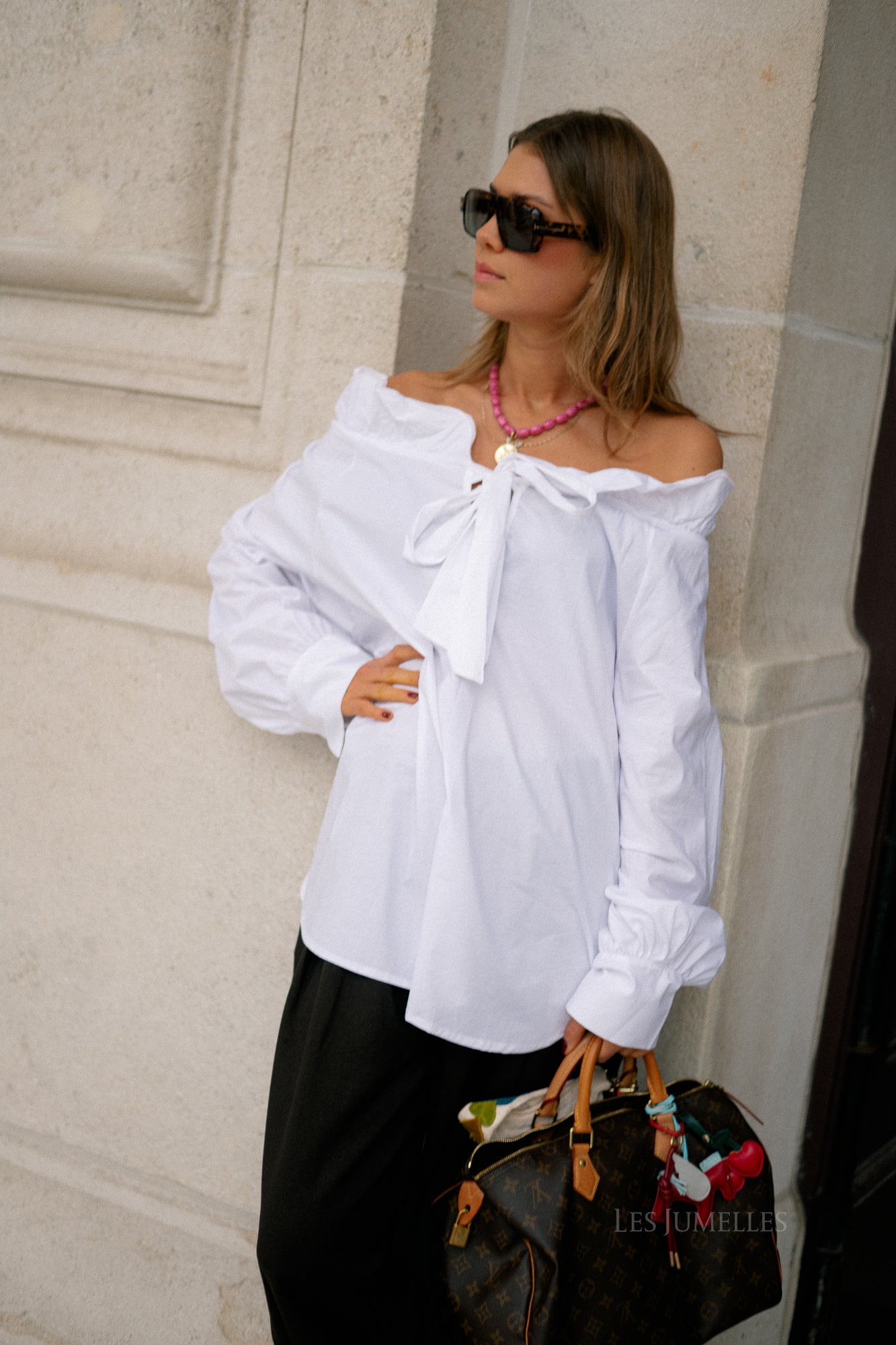 Poppy bow tie blouse white