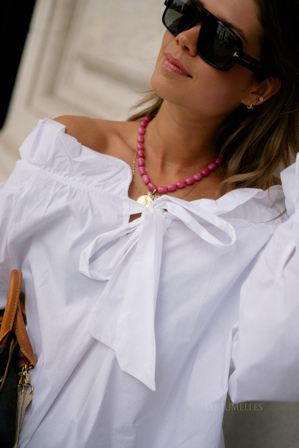 Poppy bow tie blouse white