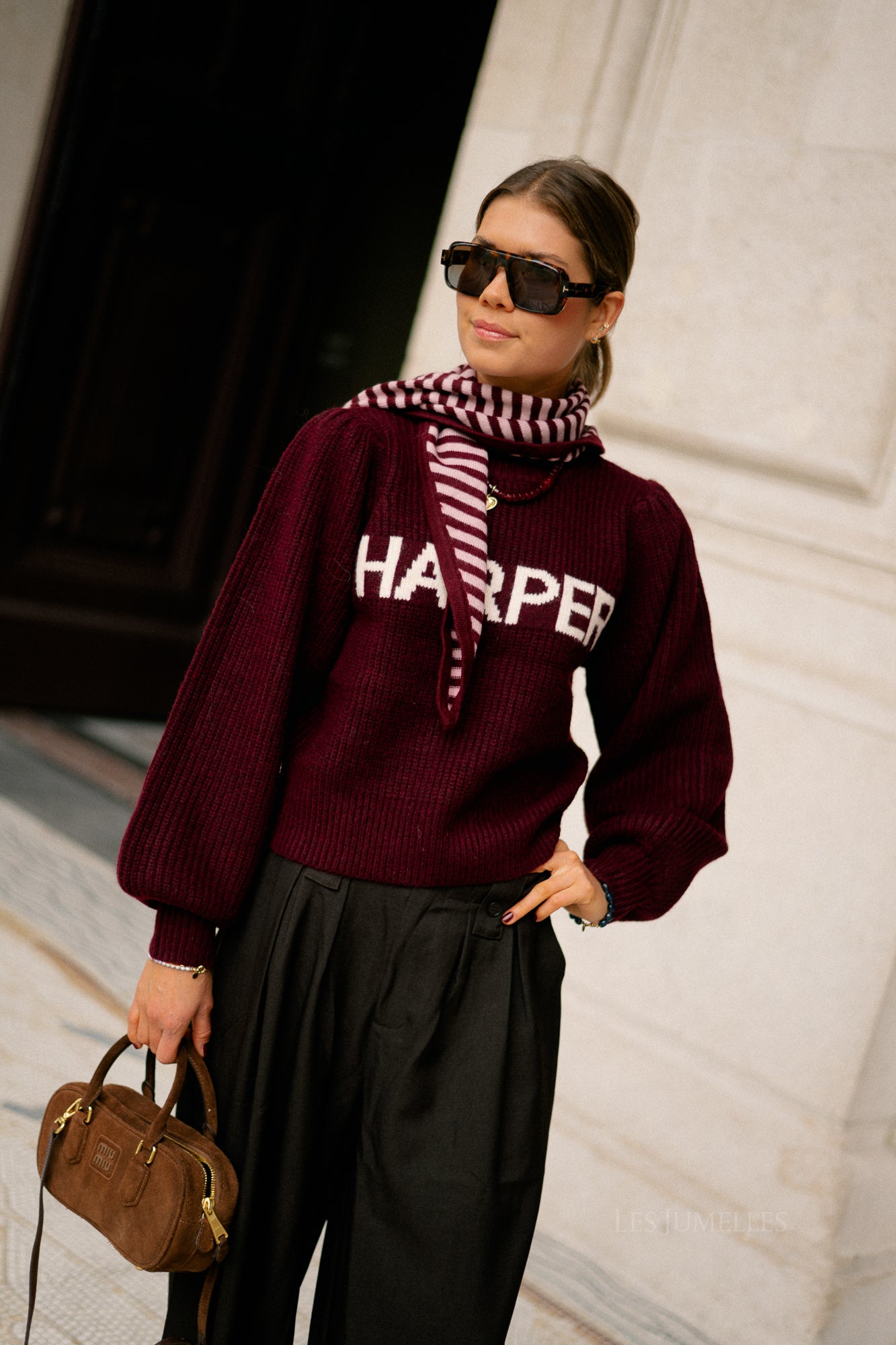 Esmee striped scarf burgundy/pink