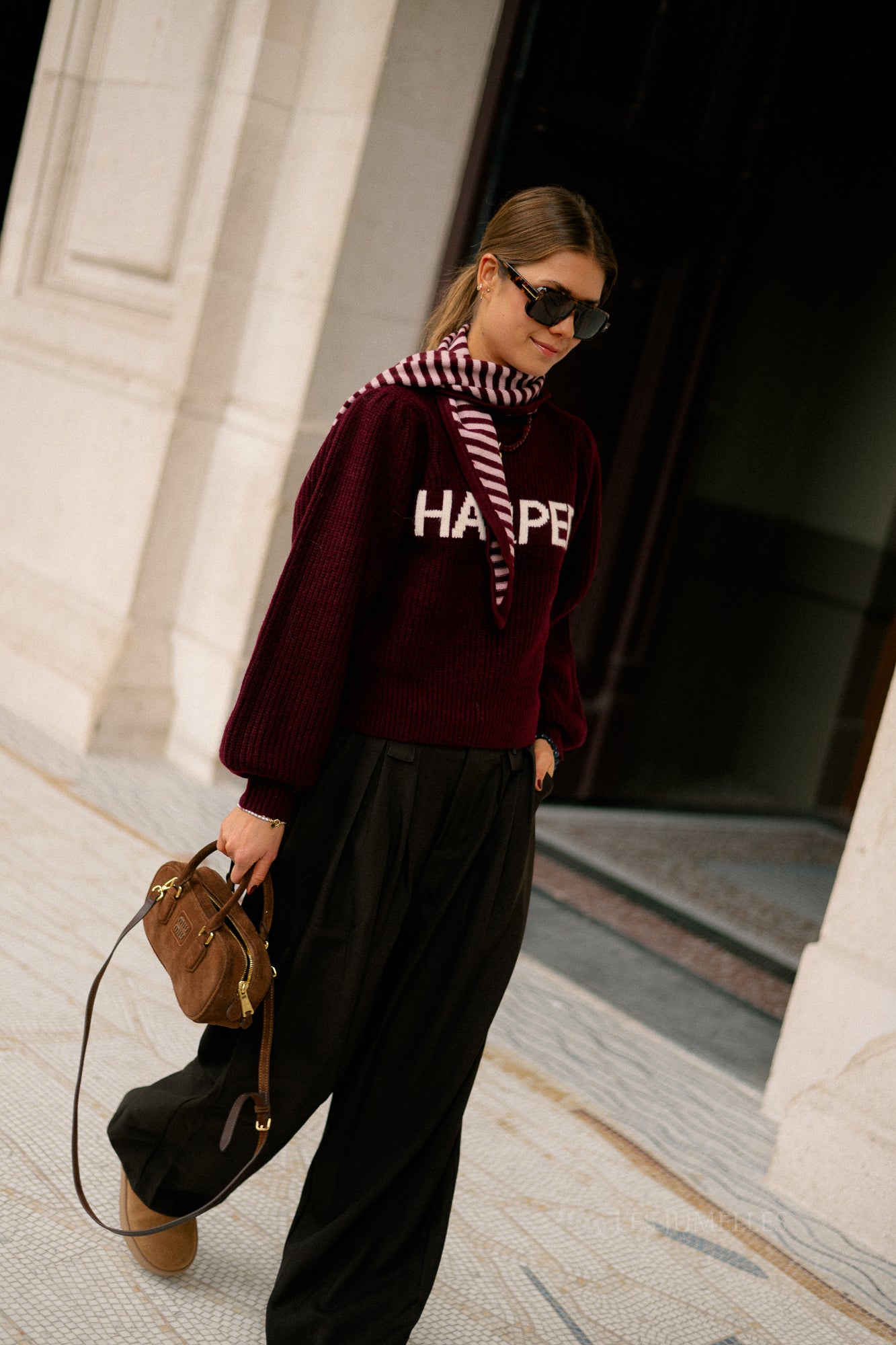 Esmee striped scarf burgundy/pink