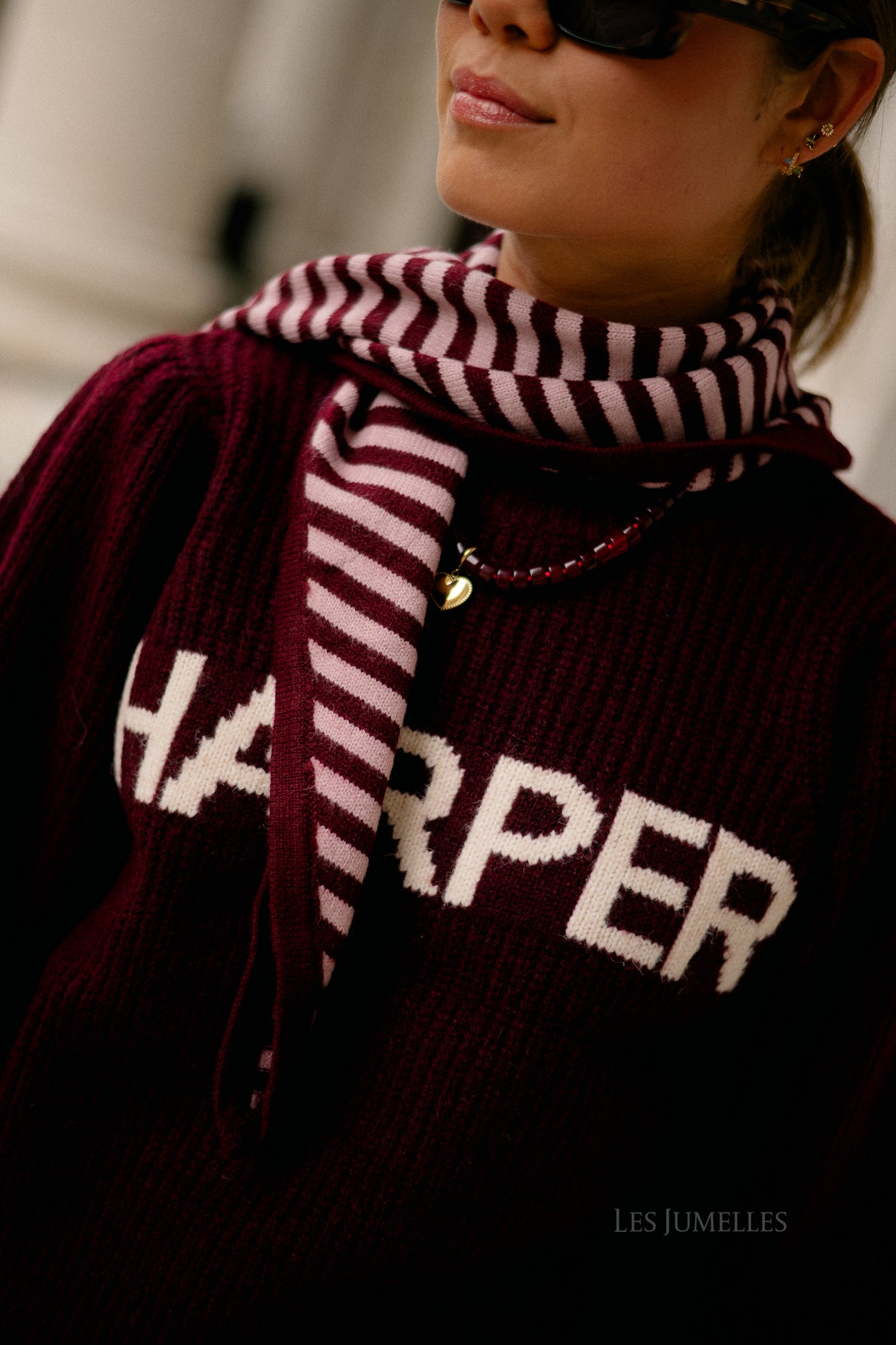 Esmee striped scarf burgundy/pink