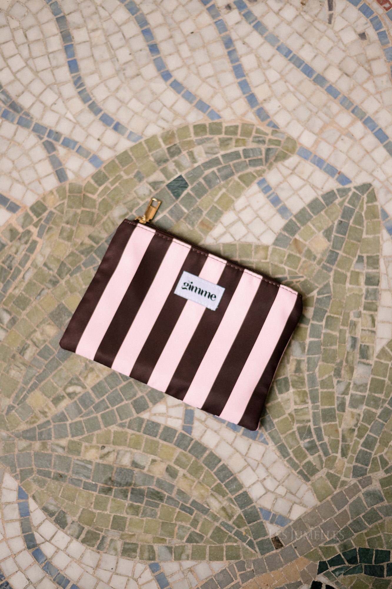 Make-up bag brown/pink stripes