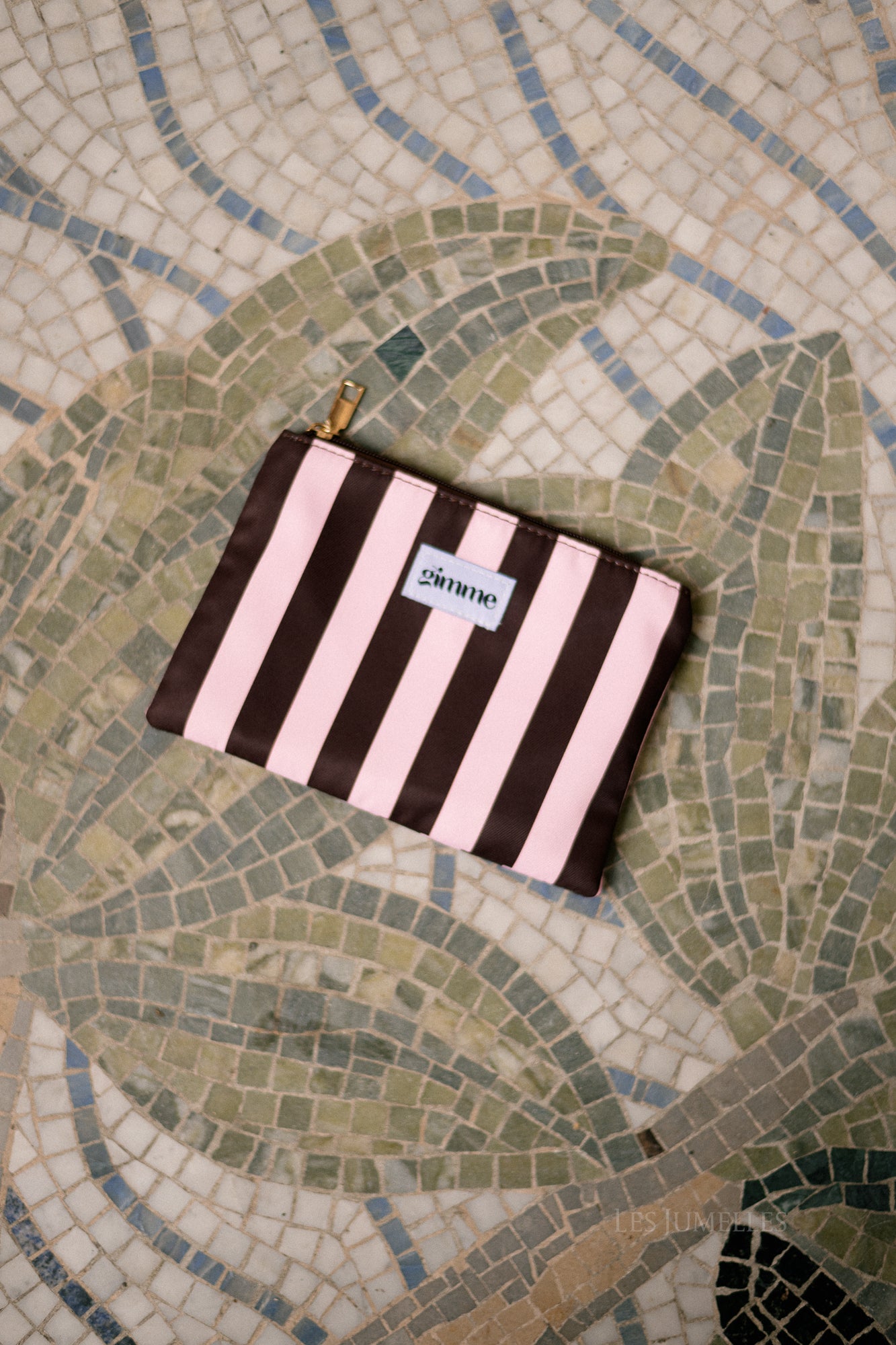 Make-up bag brown/pink stripes