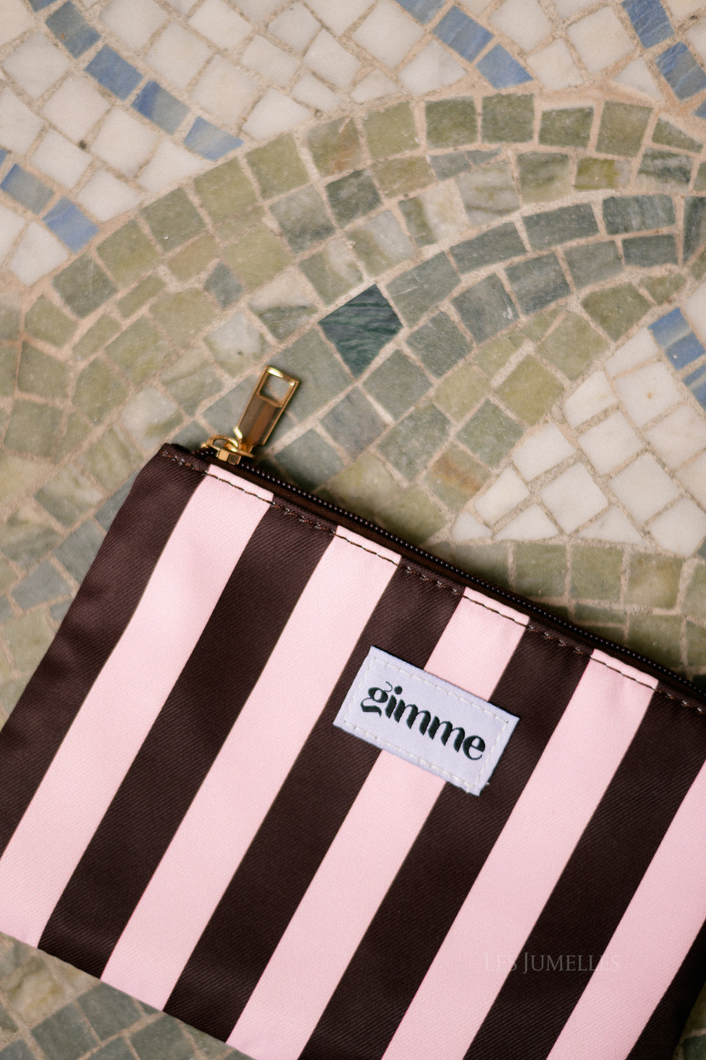 Make-up bag brown/pink stripes