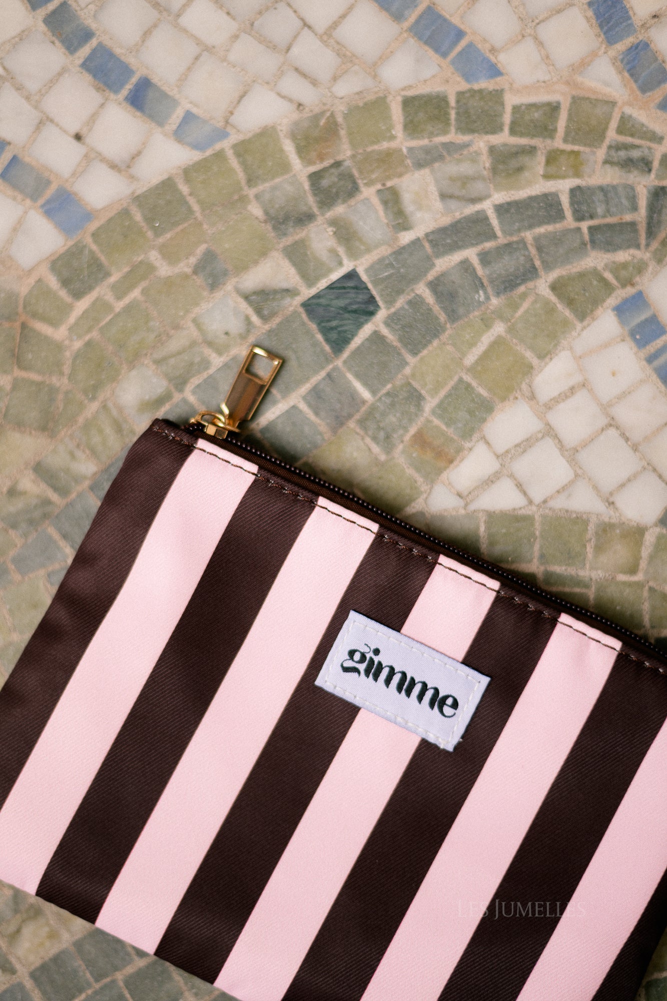 Make-up bag brown/pink stripes