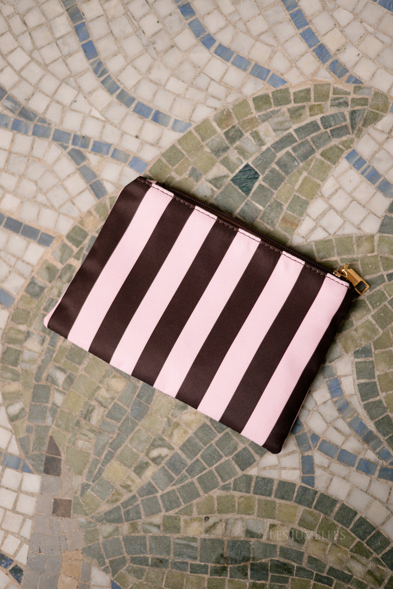 Make-up bag brown/pink stripes