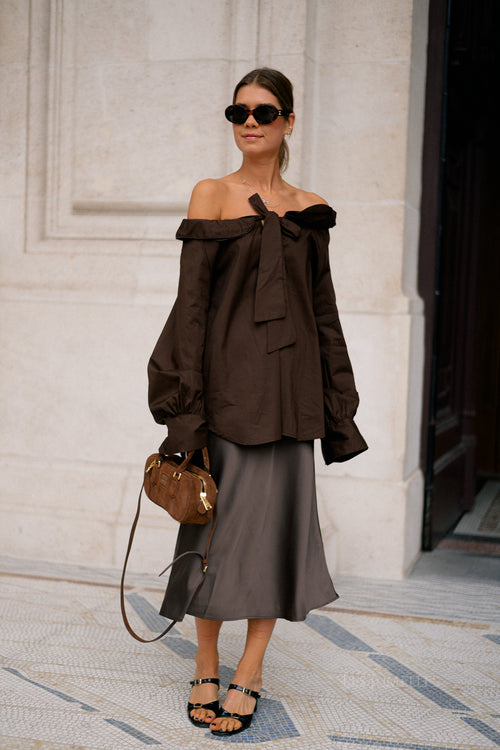 Poppy bow tie blouse hot chocolate