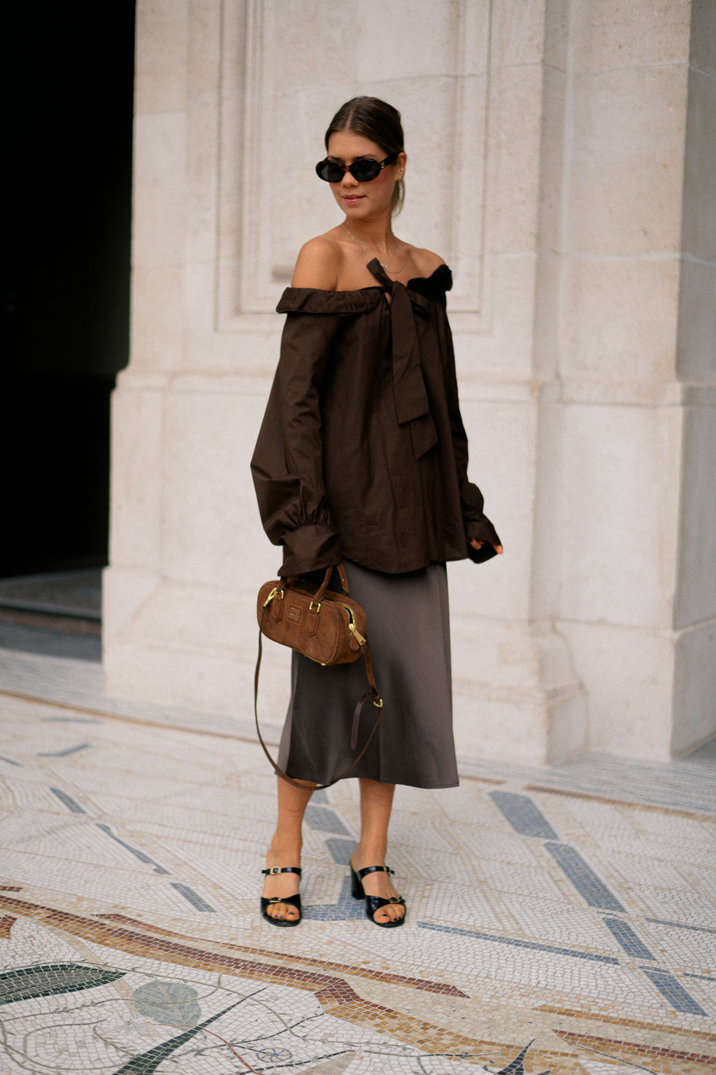 Poppy bow tie blouse hot chocolate