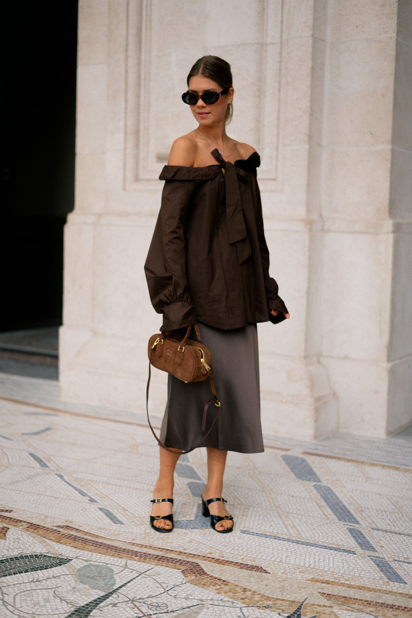 Poppy bow tie blouse hot chocolate