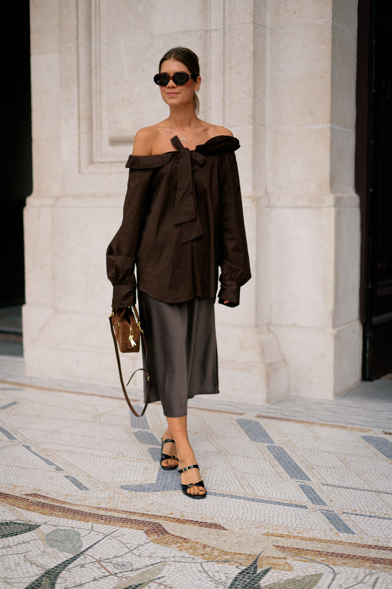 Poppy bow tie blouse hot chocolate