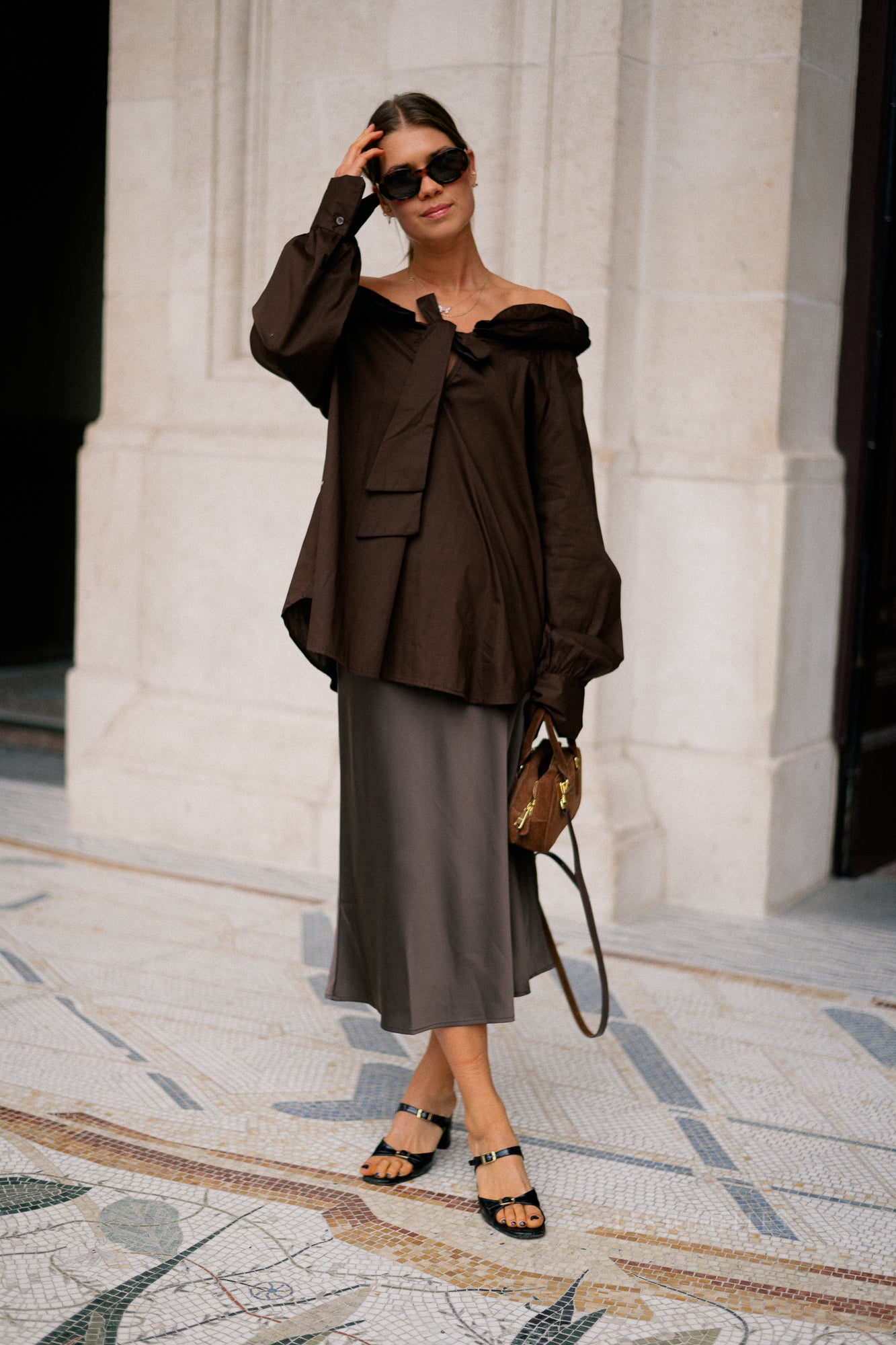 Poppy bow tie blouse hot chocolate