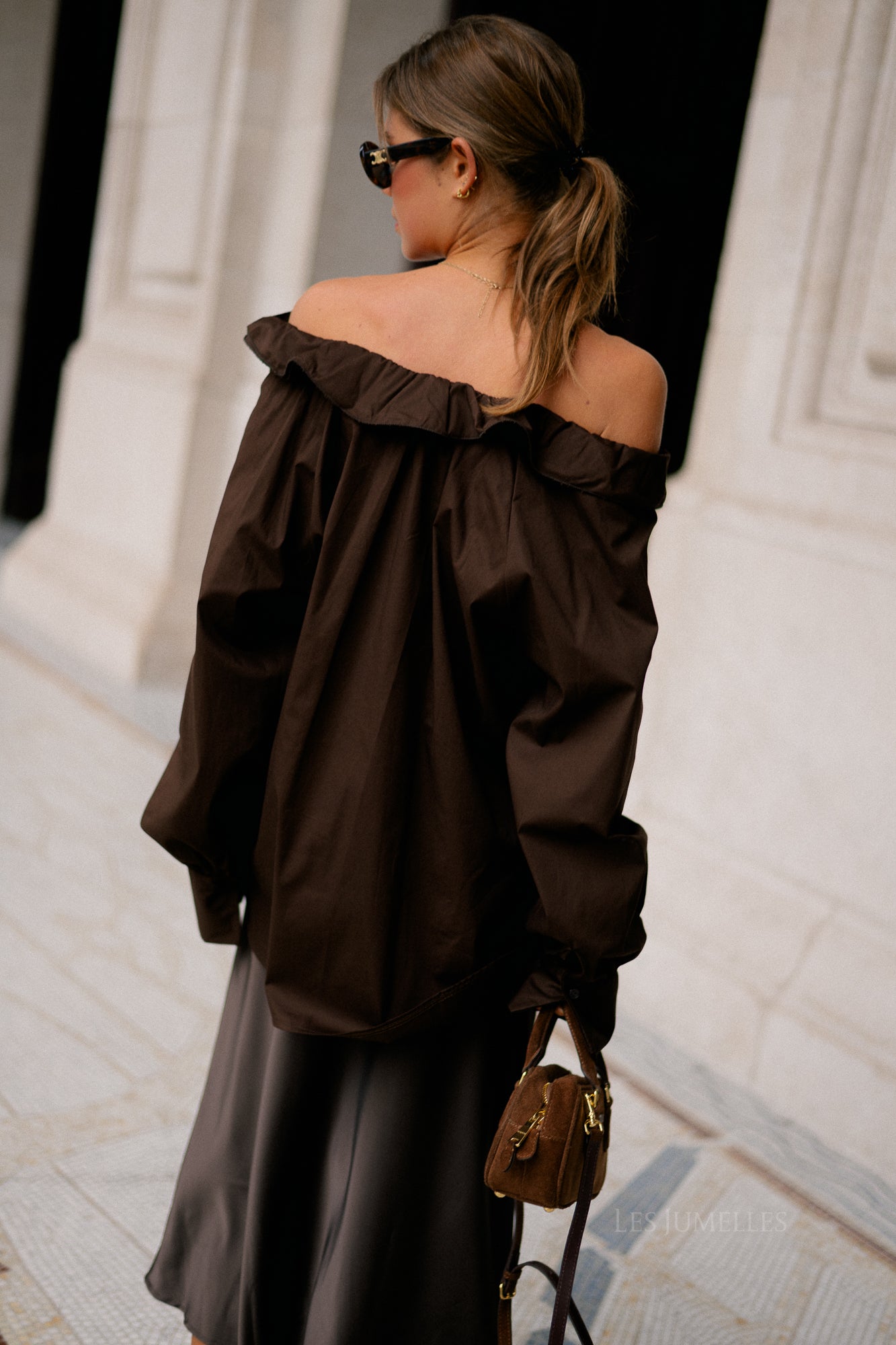 Poppy bow tie blouse hot chocolate