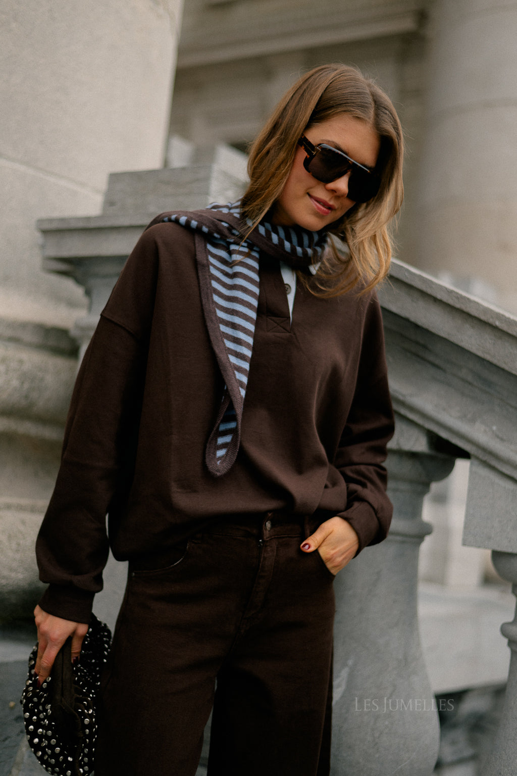 Esmee striped scarf brown/baby blue