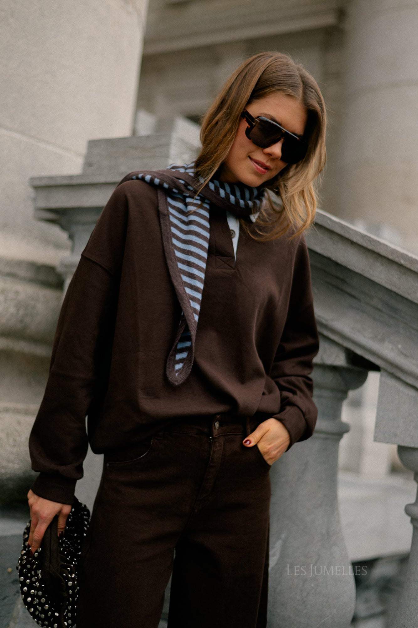 Esmee striped scarf brown/baby blue