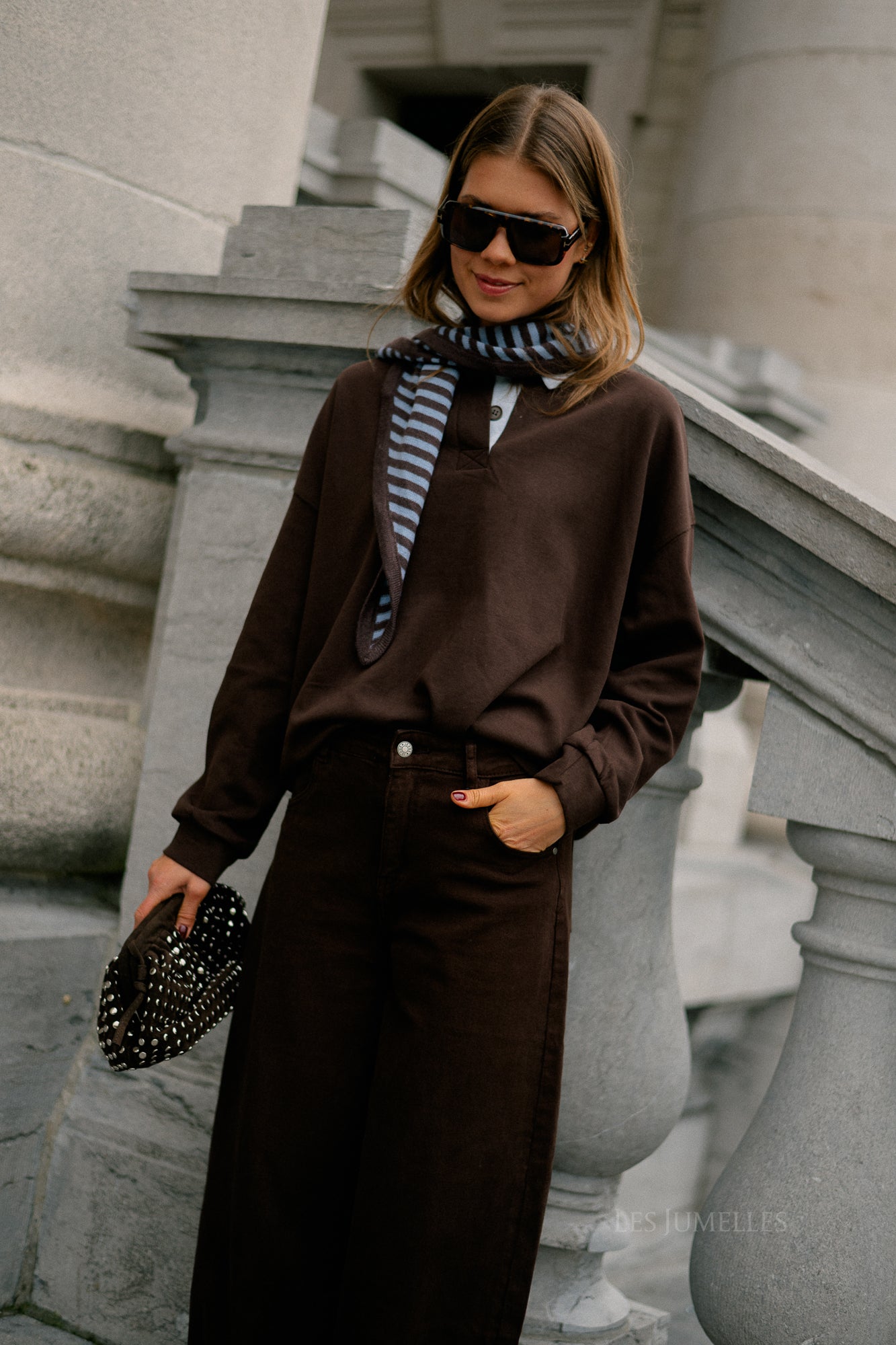 Esmee striped scarf brown/baby blue