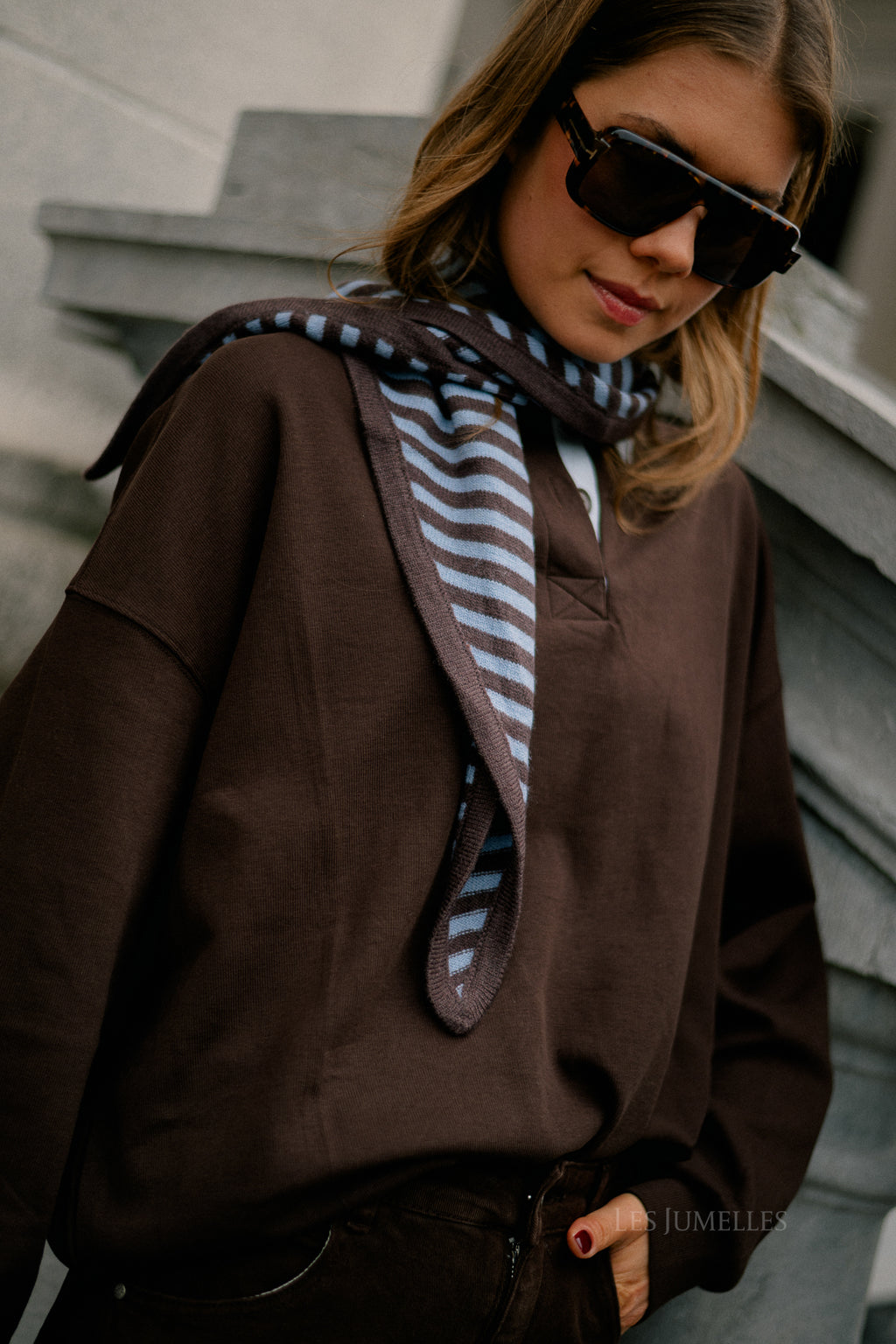 Esmee striped scarf brown/baby blue
