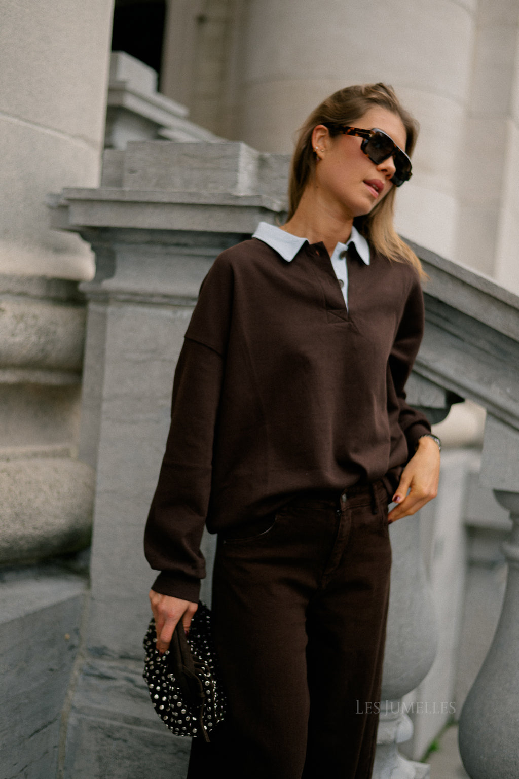 Lio oversized polo sweatshirt hot chocolate/ ice blue