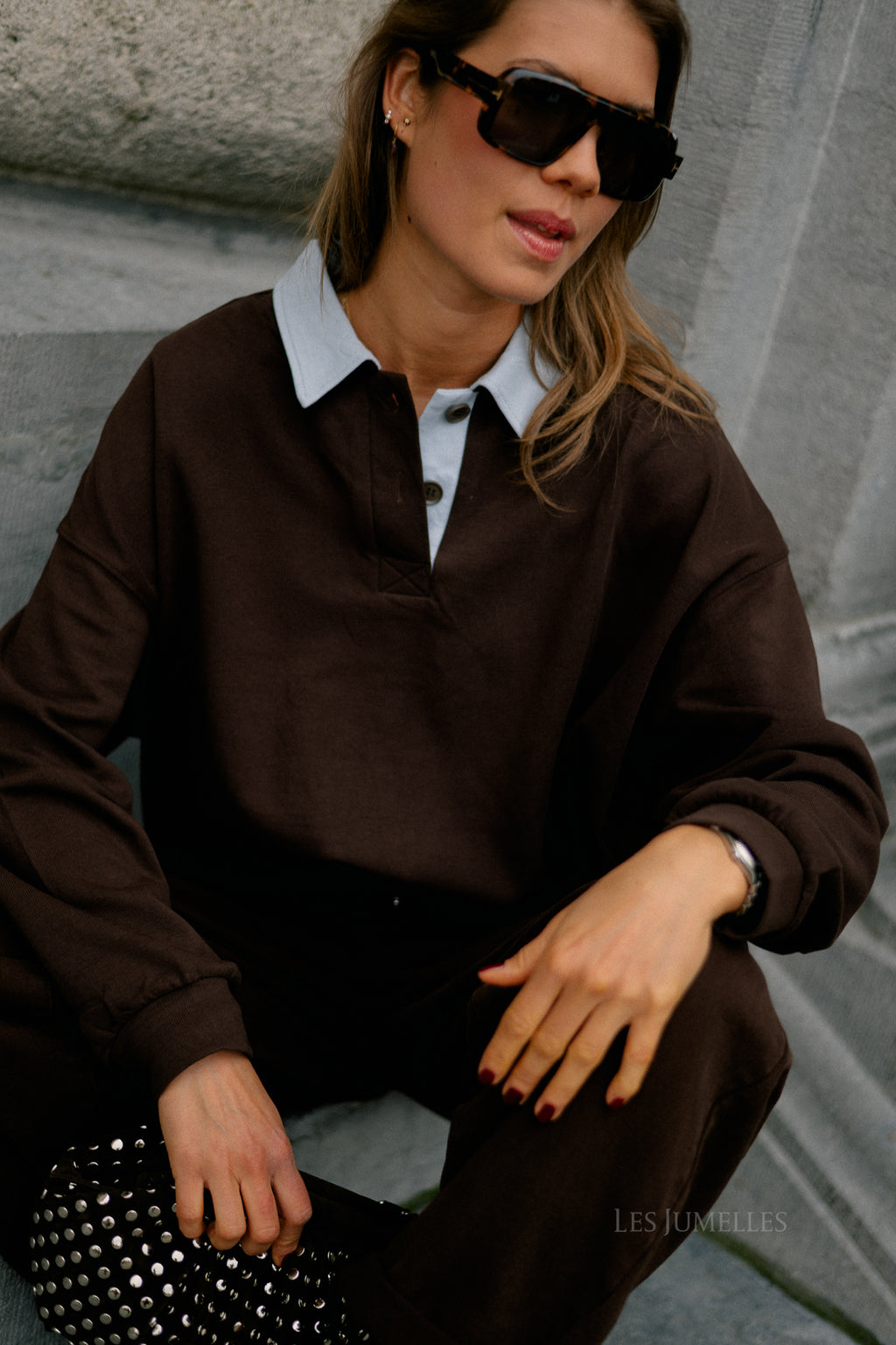 Lio oversized polo sweatshirt hot chocolate/ ice blue