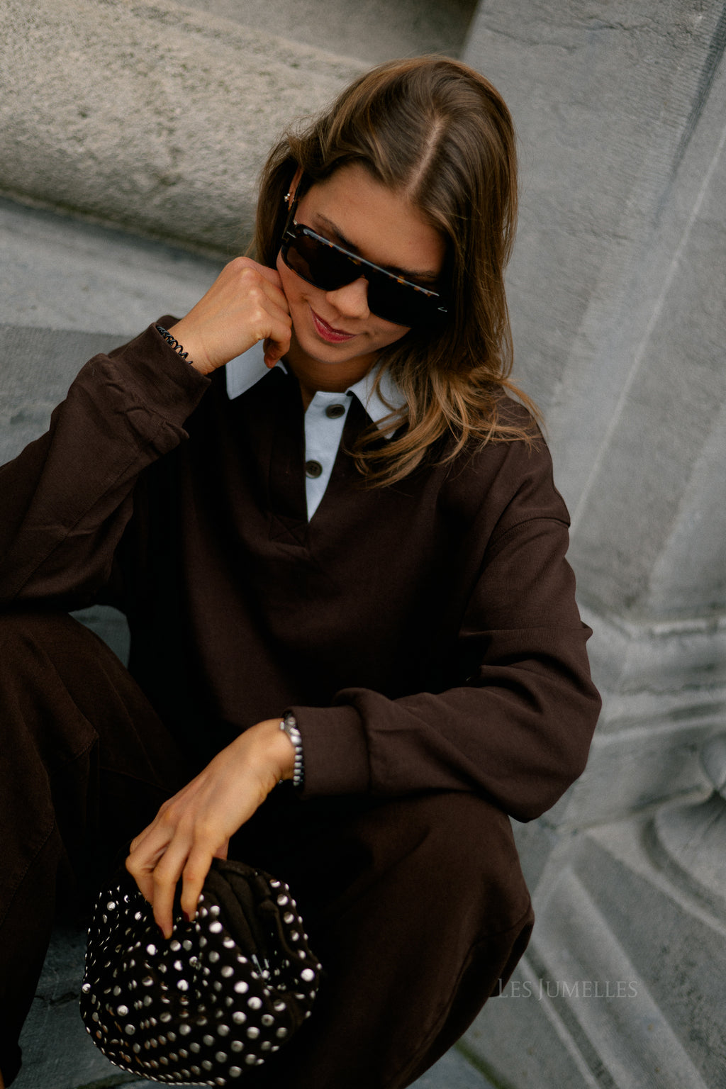 Lio oversized polo sweatshirt hot chocolate/ ice blue