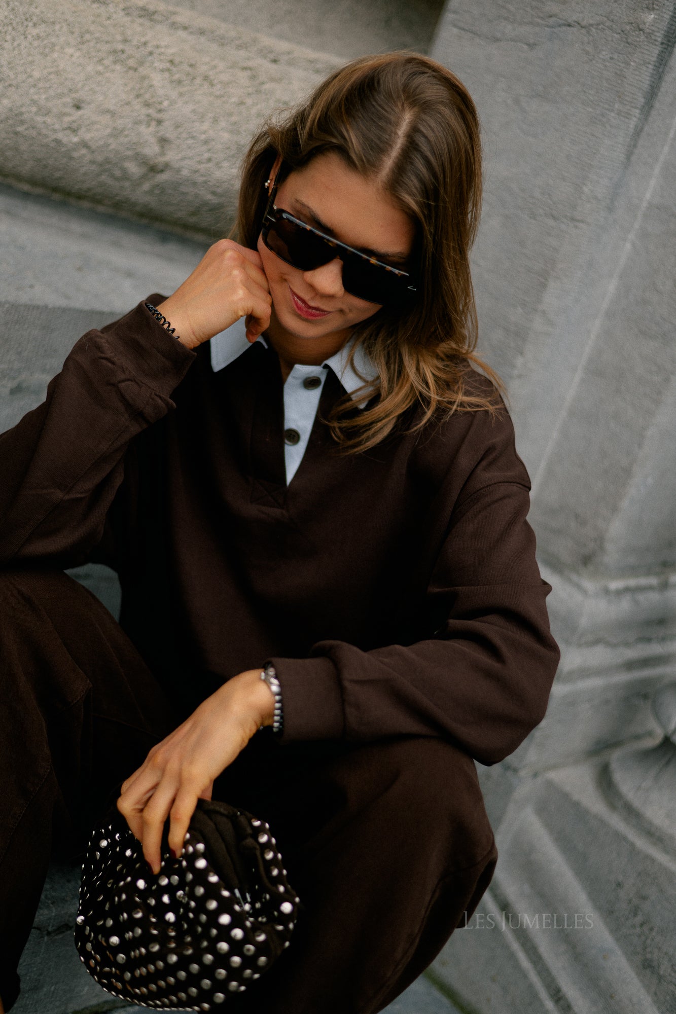 Lio oversized polo sweatshirt hot chocolate/ ice blue