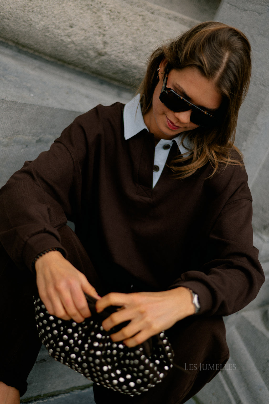 Lio oversized polo sweatshirt hot chocolate/ ice blue